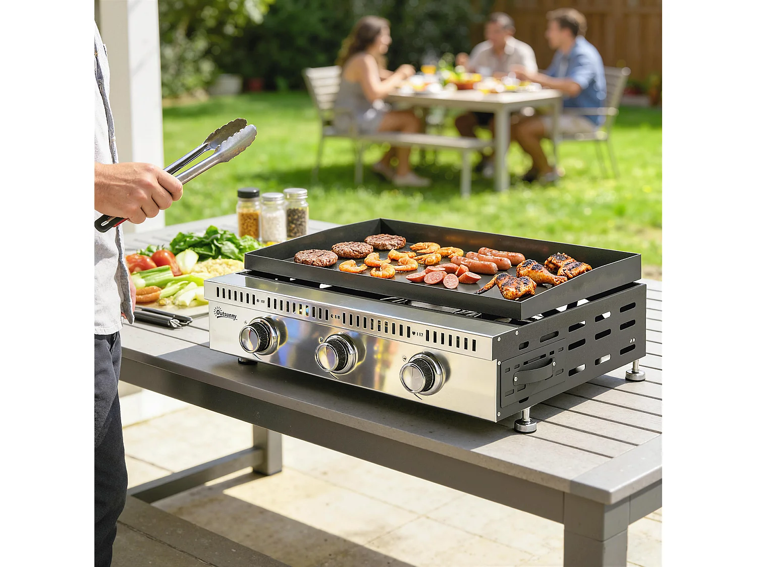 Griglia a gas portatile 3 bruciatori acciaio inox nero