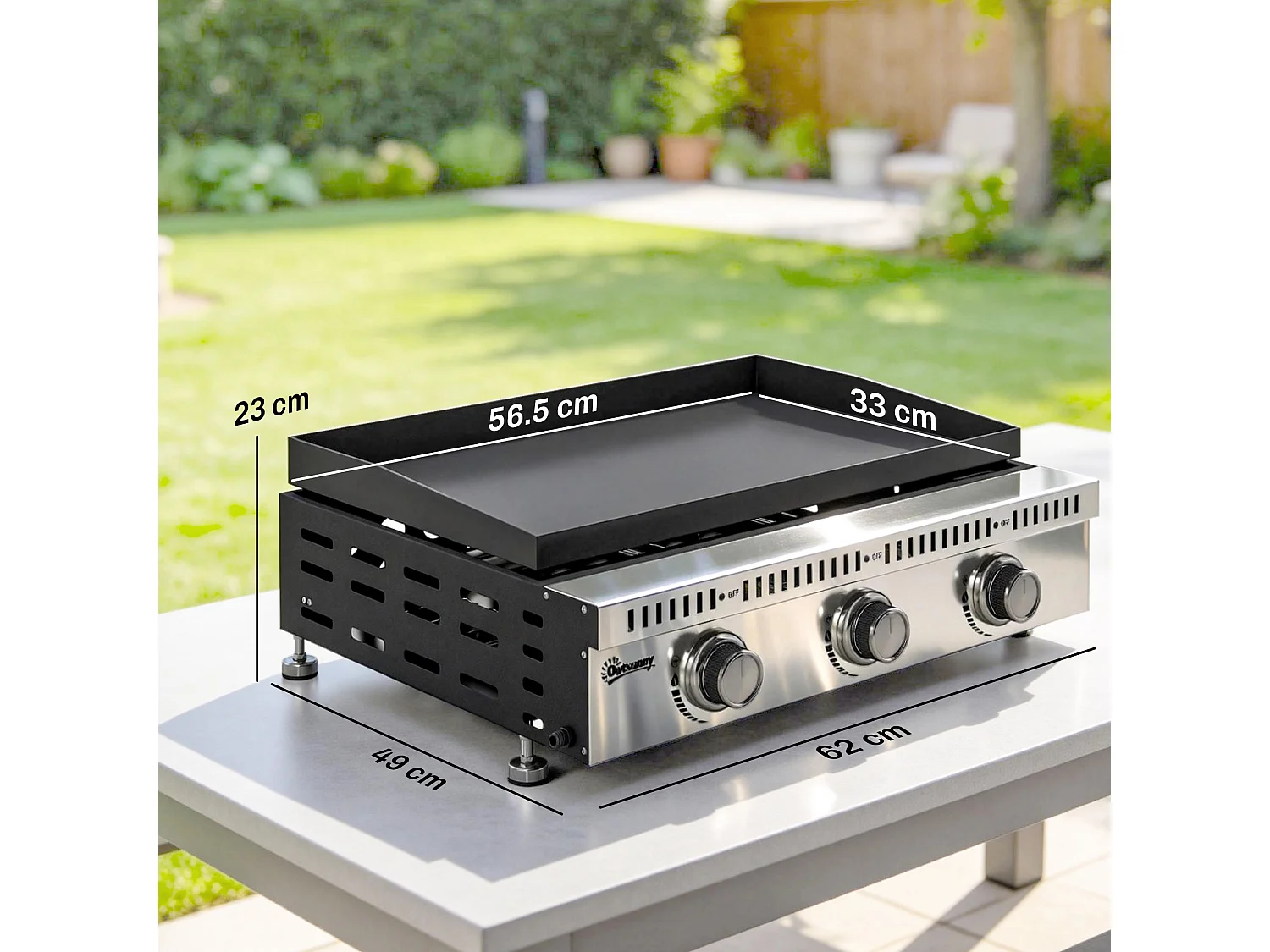 Griglia a gas portatile 3 bruciatori acciaio inox nero