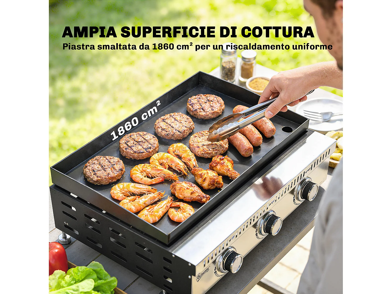 Griglia a gas portatile 3 bruciatori acciaio inox nero