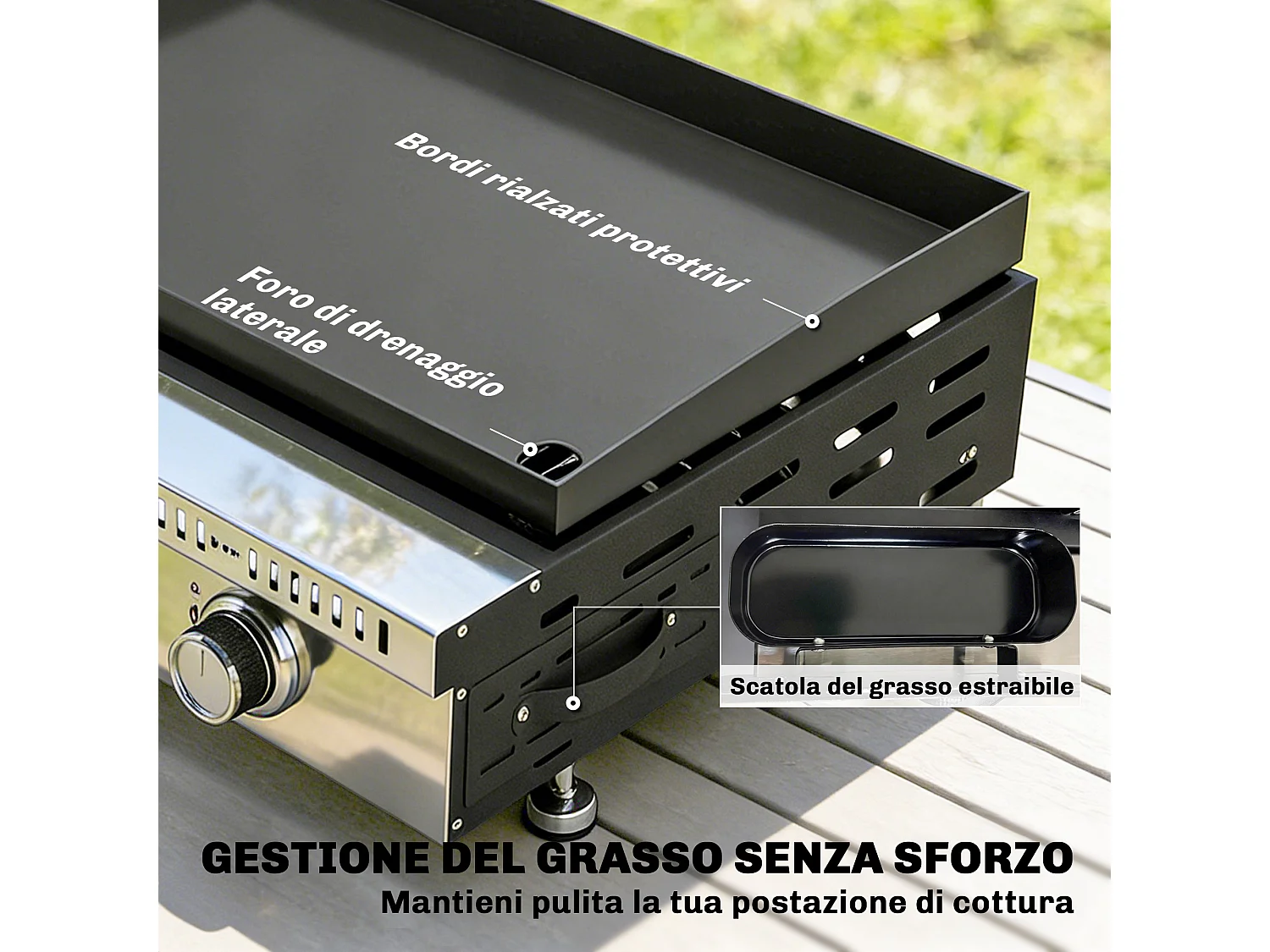 Griglia a gas portatile 3 bruciatori acciaio inox nero