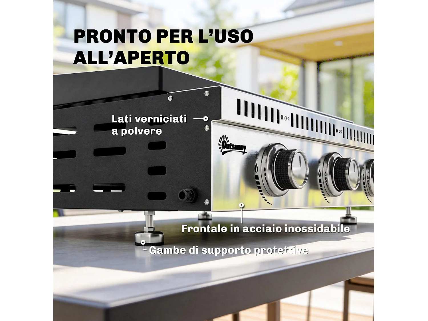 Griglia a gas portatile 3 bruciatori acciaio inox nero