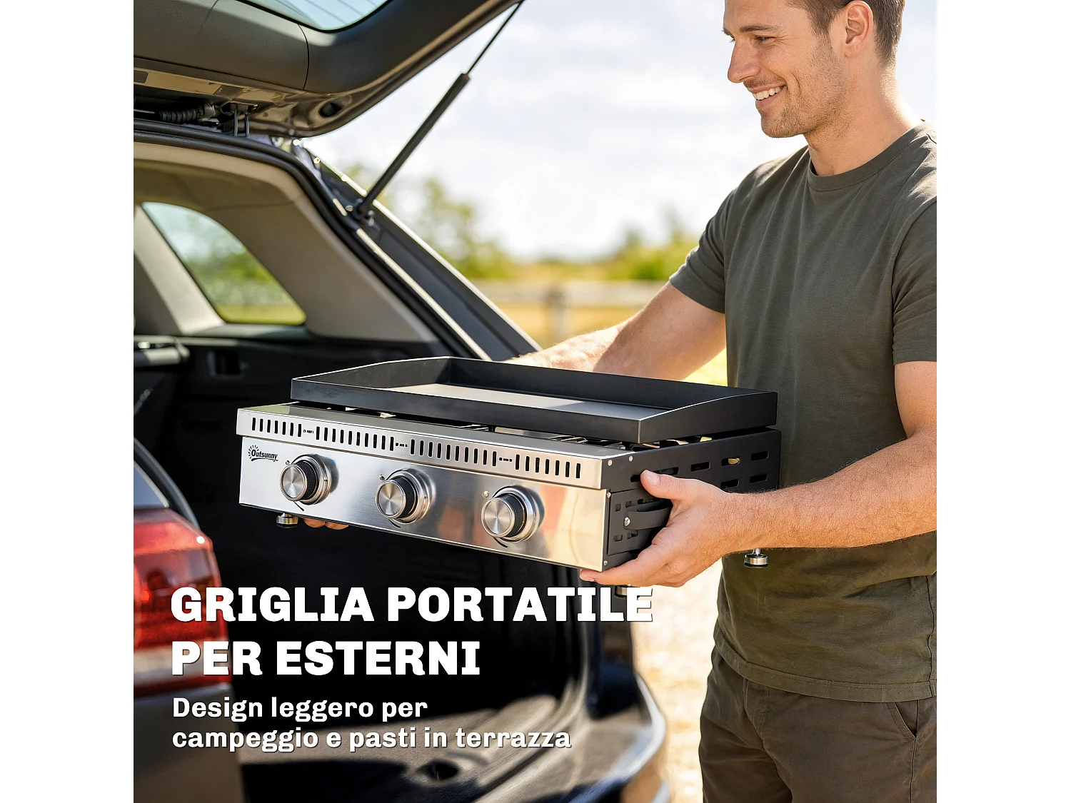 Griglia a gas portatile 3 bruciatori acciaio inox nero