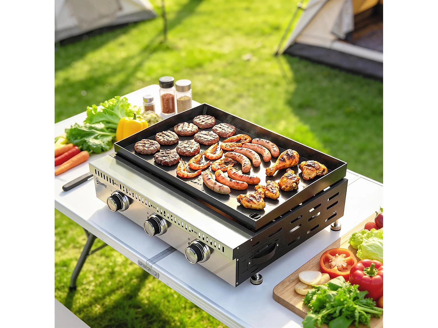 Griglia a gas portatile 3 bruciatori acciaio inox nero