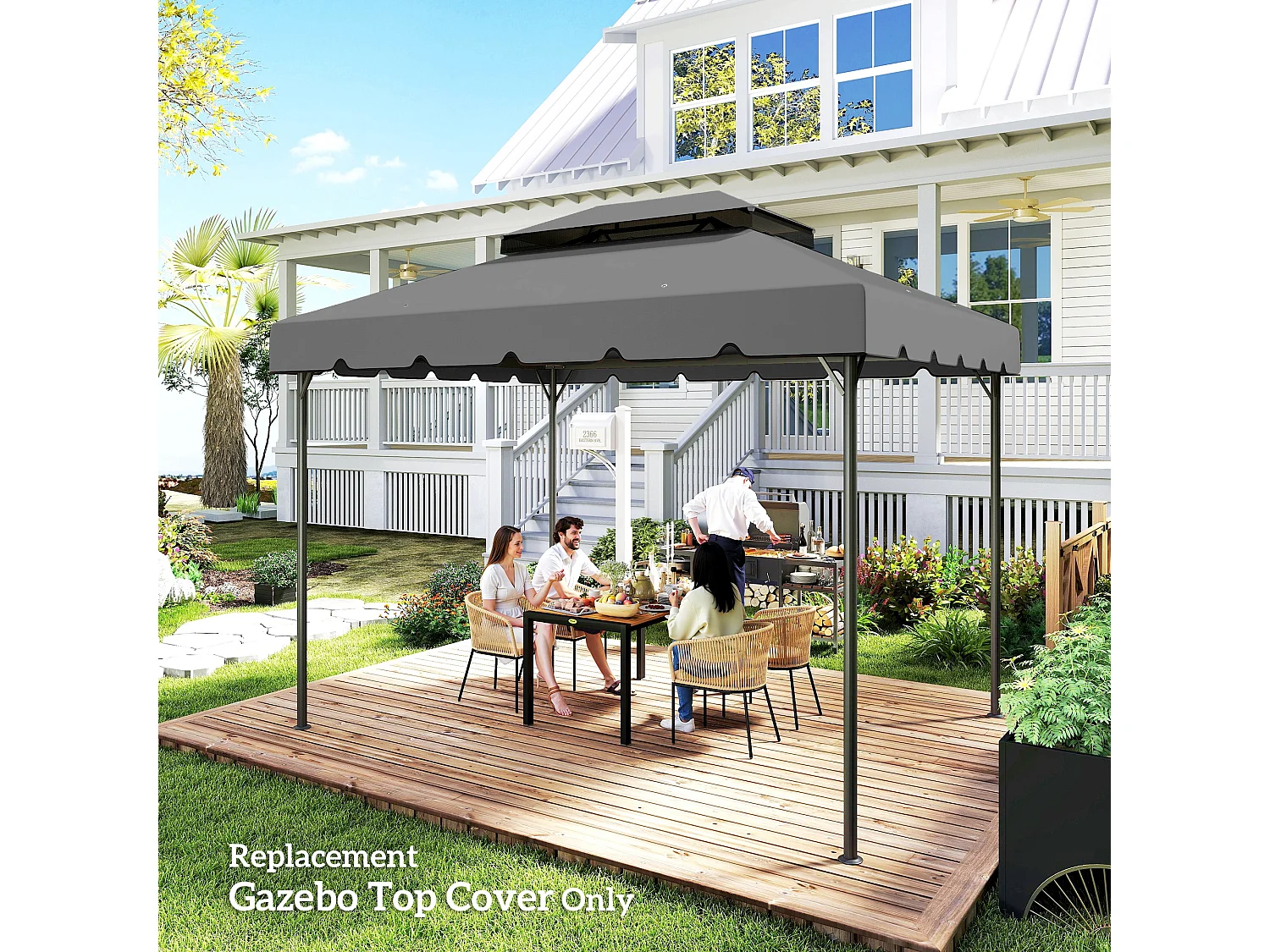 Tetto per gazebo 3x4 m con tetto 2 livelli in poliestere grigio chiaro
