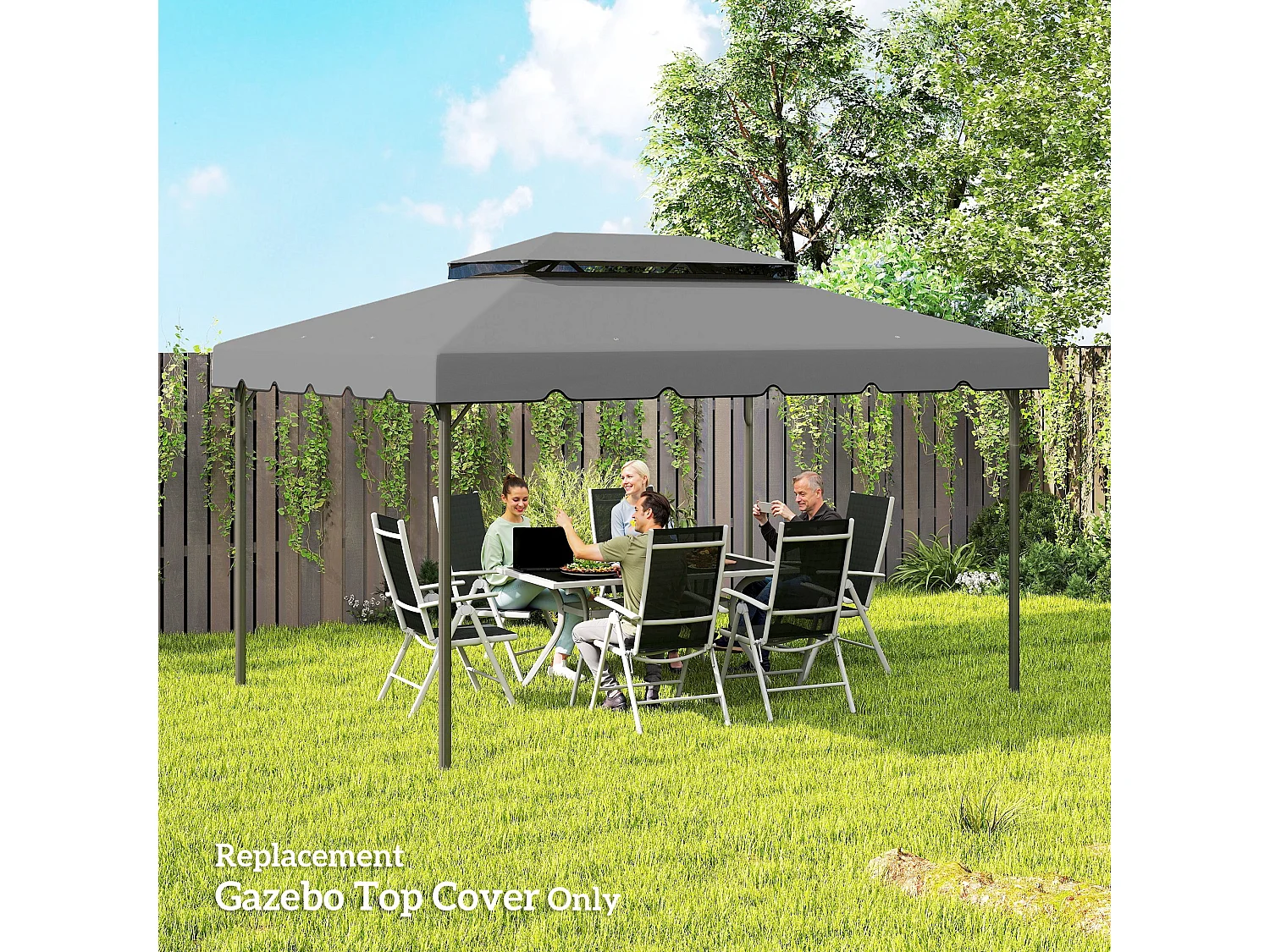 Tetto per gazebo 3x4 m con tetto 2 livelli in poliestere grigio chiaro