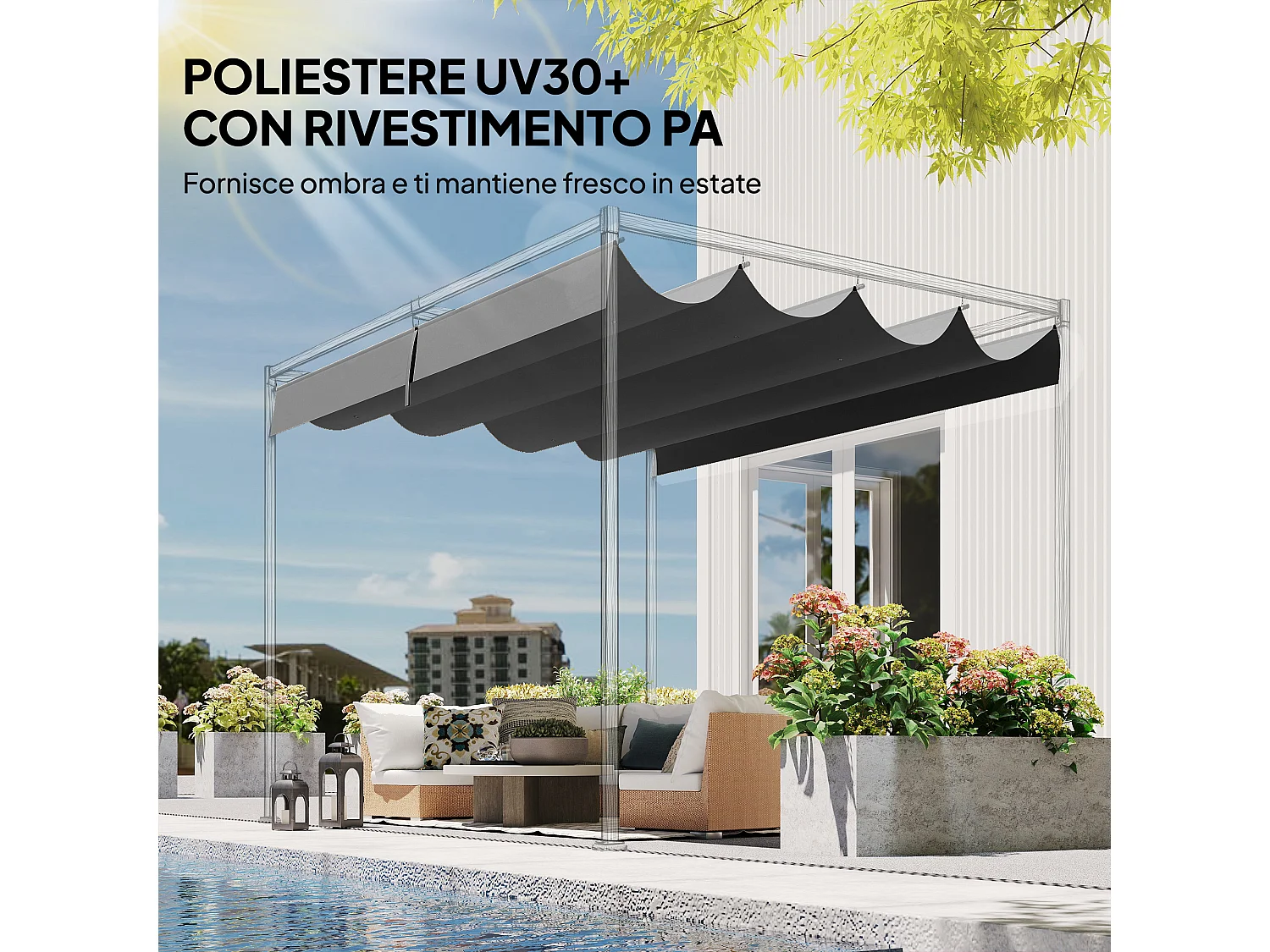 Telo di Ricambio per Gazebo Pergola con 8 Fori di Drenaggio in Poliestere Traspirante Protezione UV30