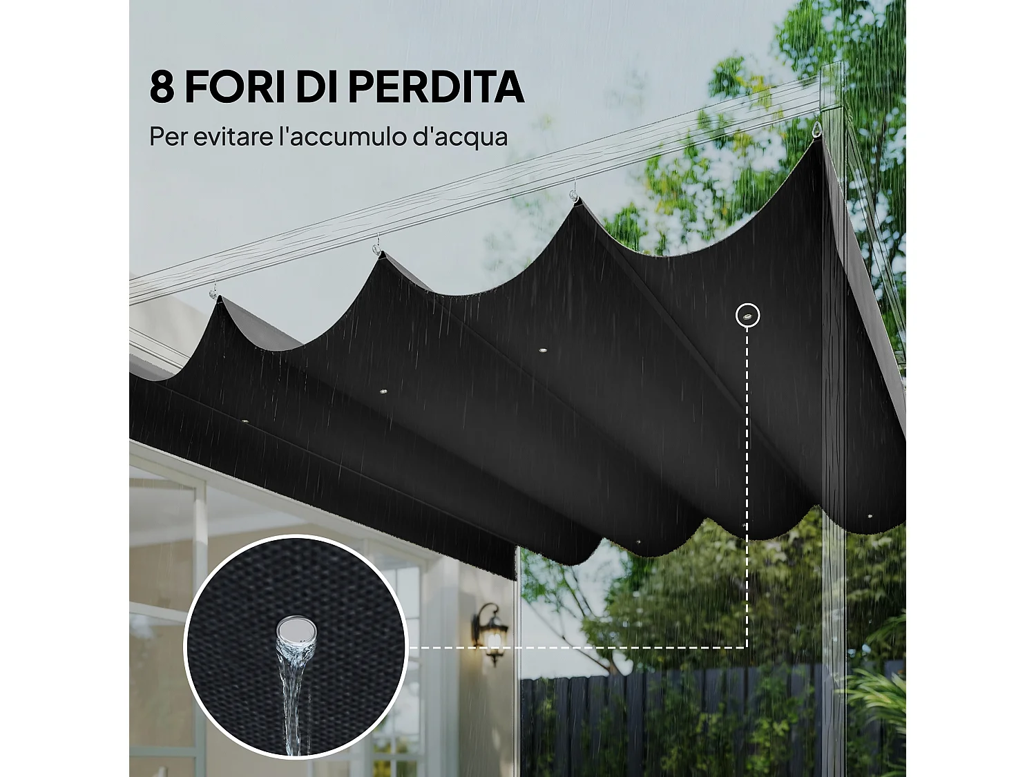 Telo di Ricambio per Gazebo Pergola con 8 Fori di Drenaggio in Poliestere Traspirante Protezione UV30
