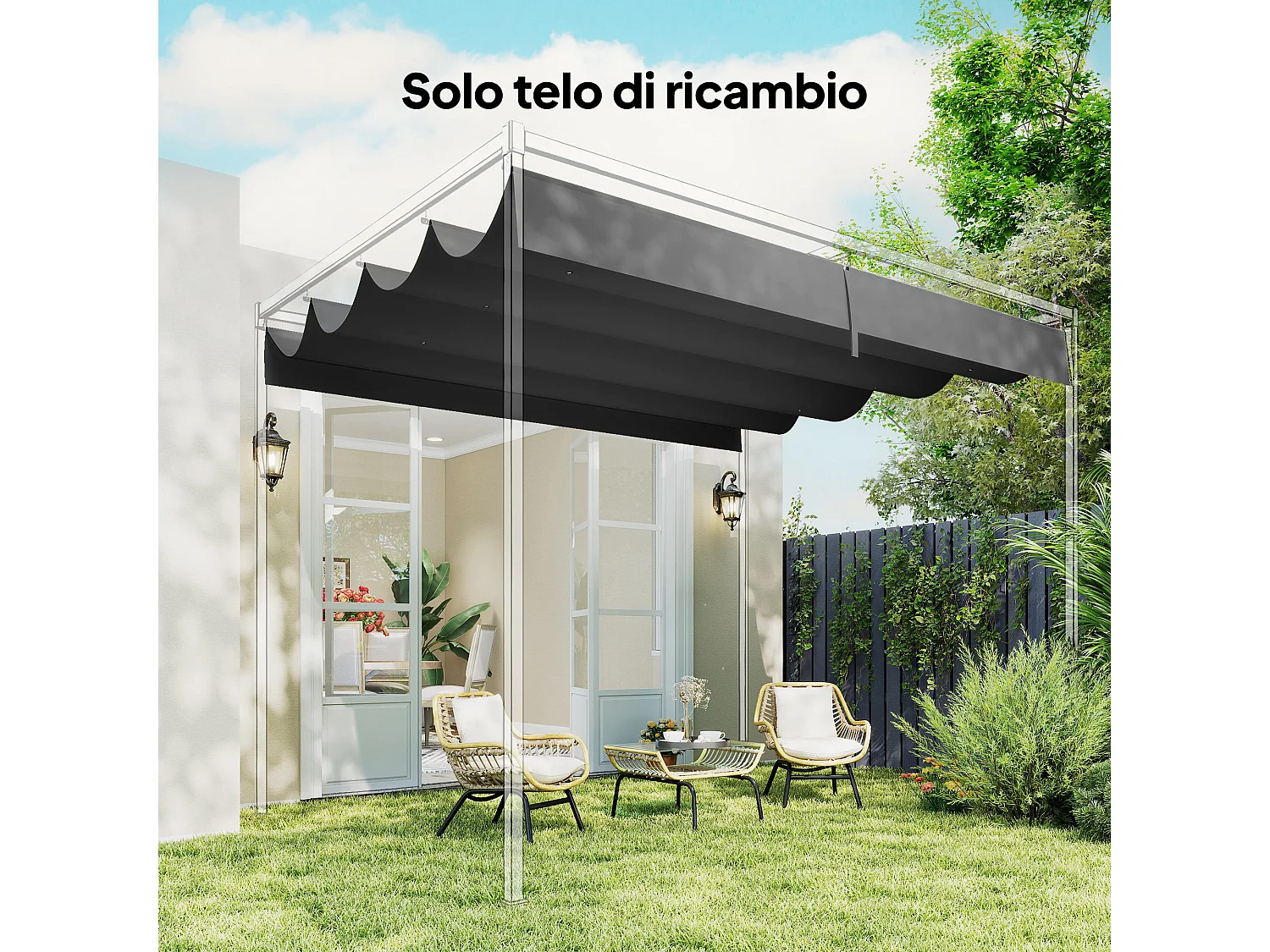 Telo di Ricambio per Gazebo Pergola con 8 Fori di Drenaggio in Poliestere Traspirante Protezione UV30