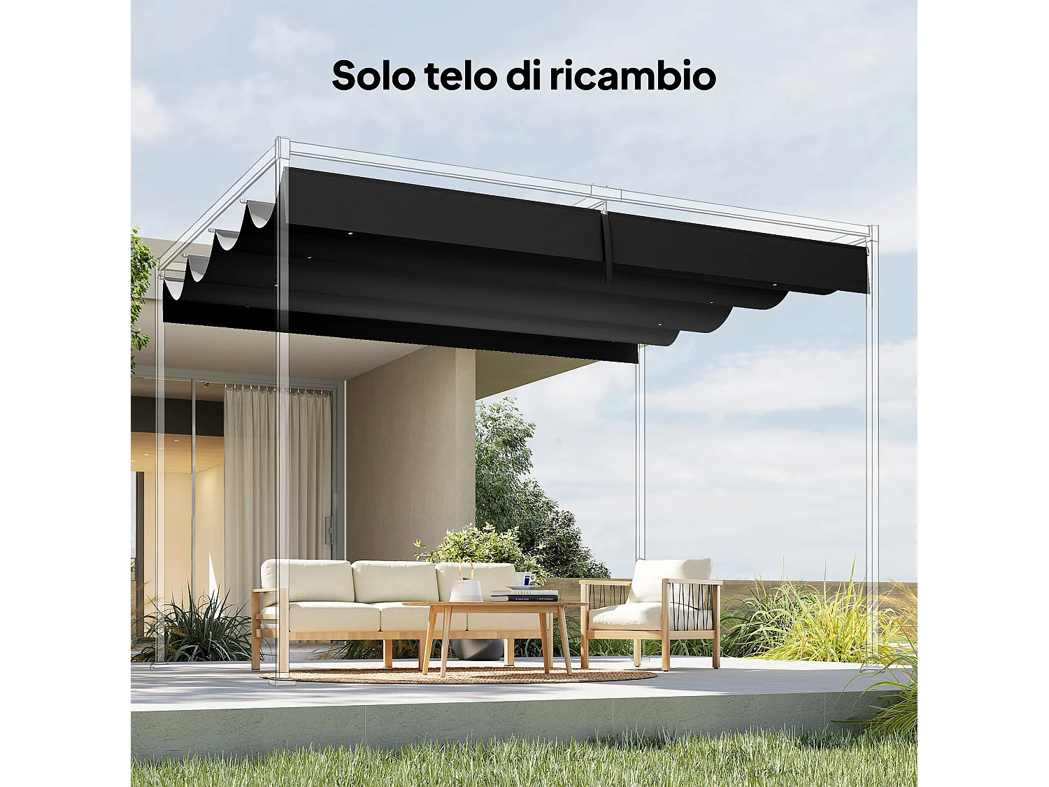 Telo di Ricambio per Gazebo Pergola con 8 Fori di Drenaggio in Poliestere Traspirante Protezione UV30