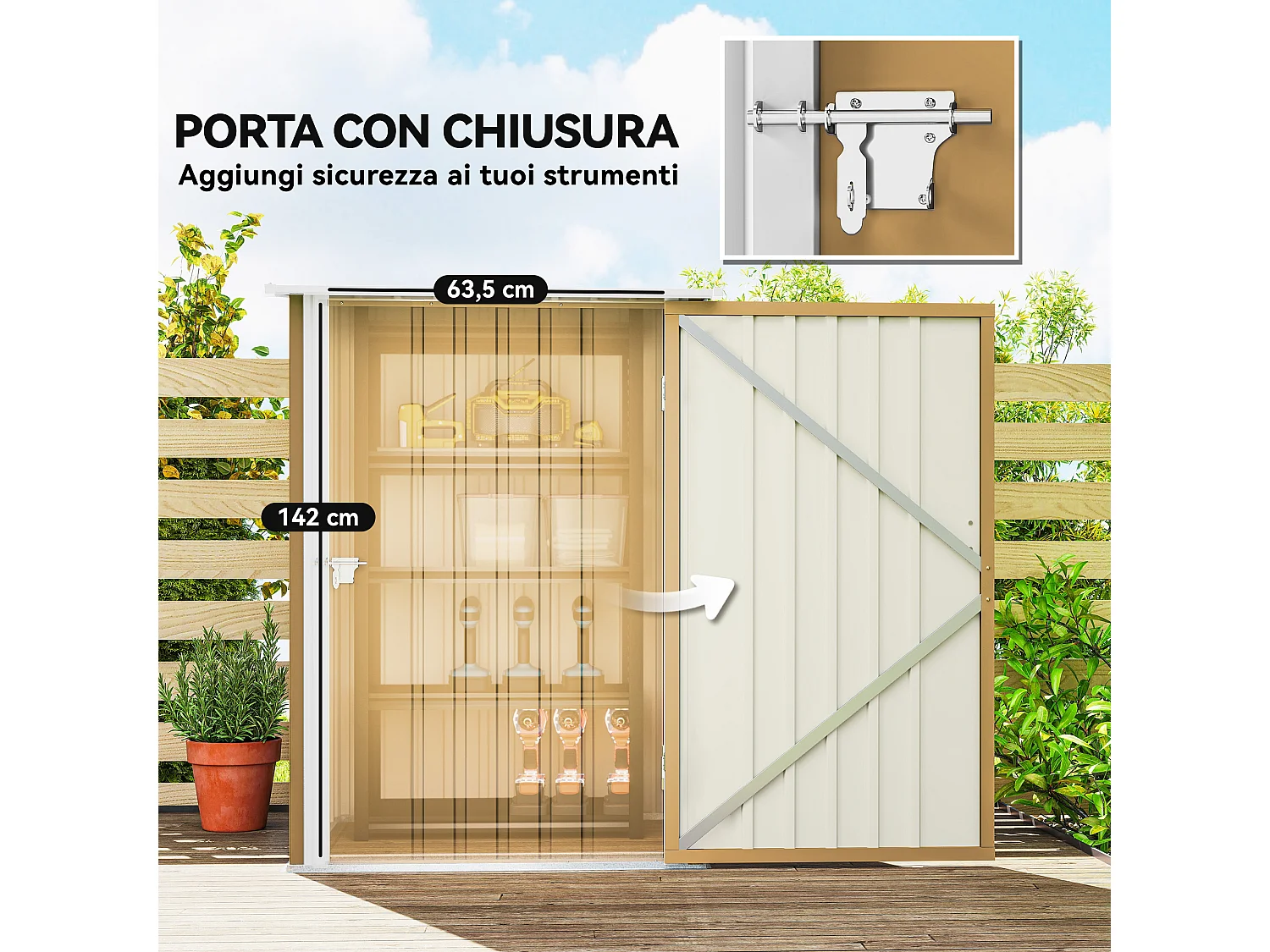 Casetta da giardino in acciaio 100x104x160 cm giallo