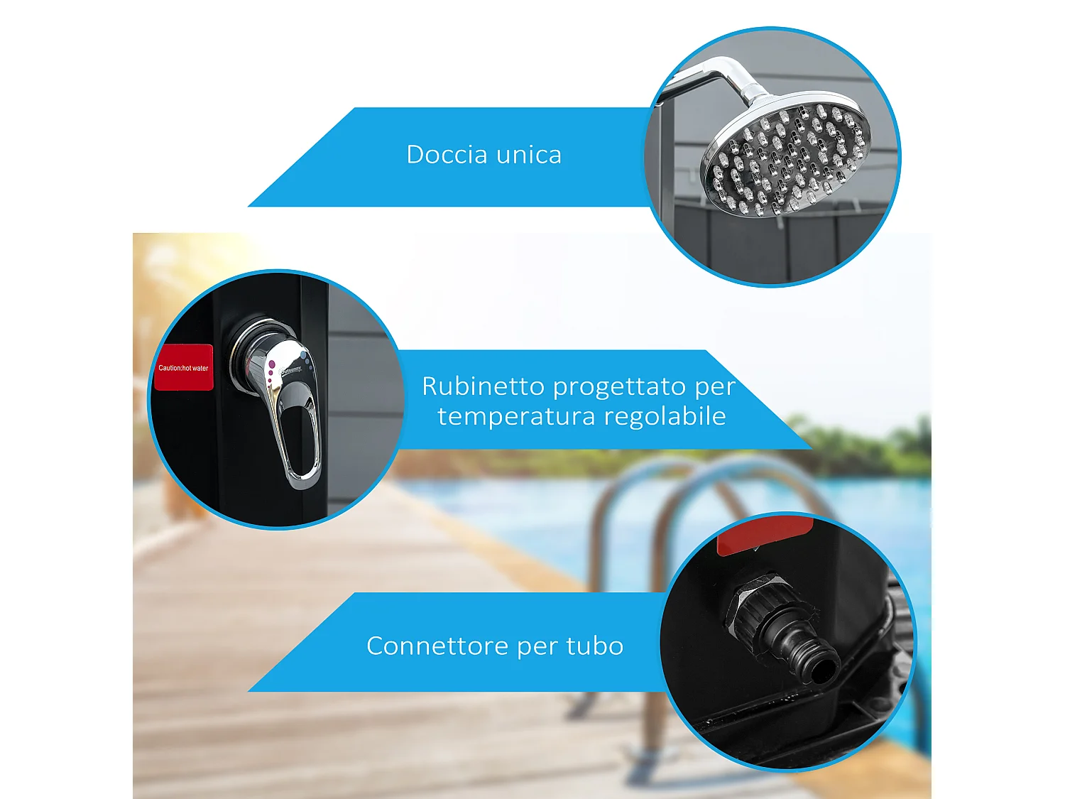 Doccia solare riscaldata 55° con serbatoio 35l e miscelatore