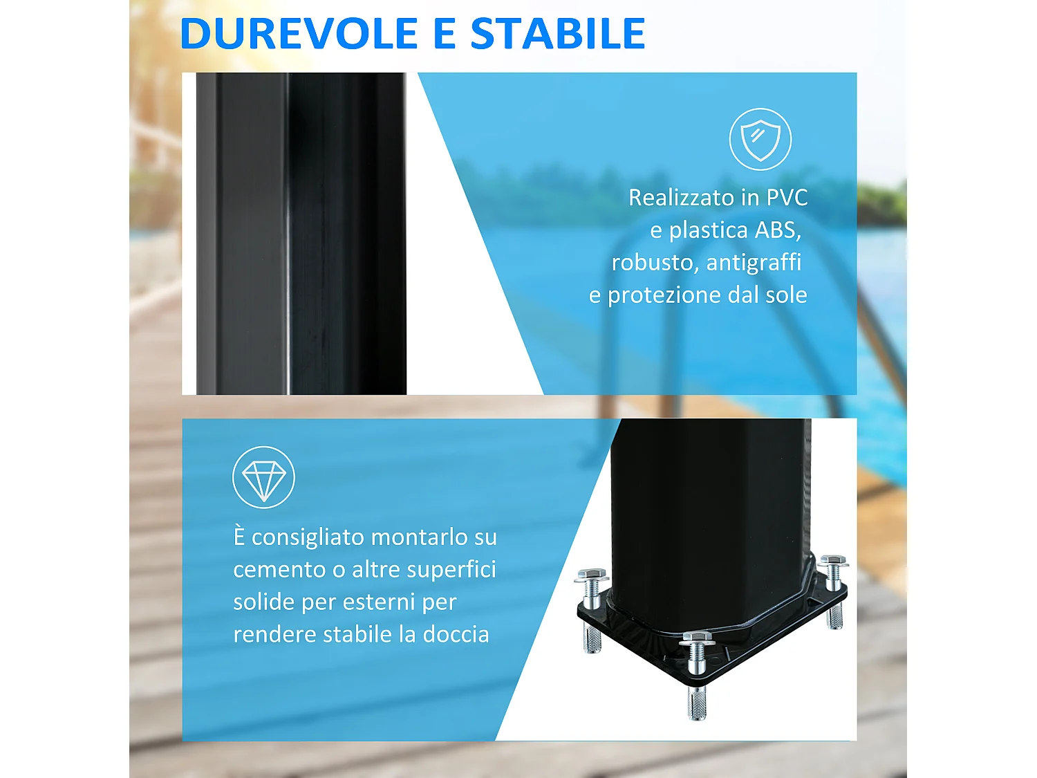 Doccia solare riscaldata 55° con serbatoio 35l e miscelatore