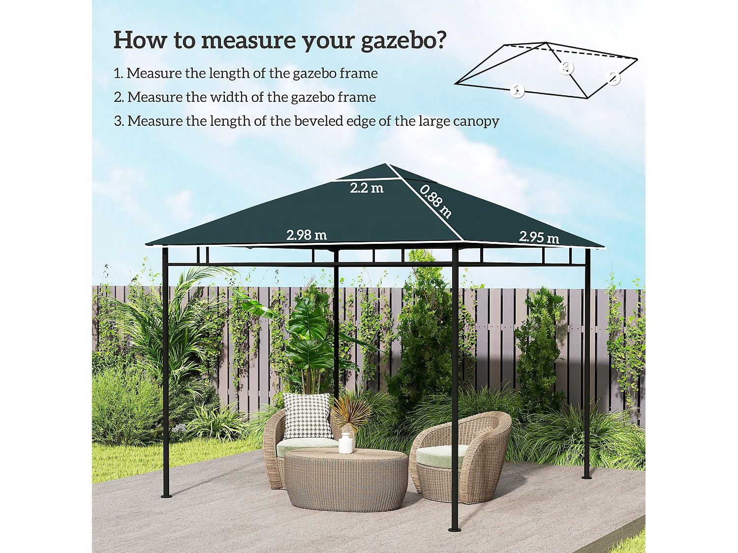 Tetto di ricambio 3x3 m con 8 fori di ventilazione per gazebo grigio