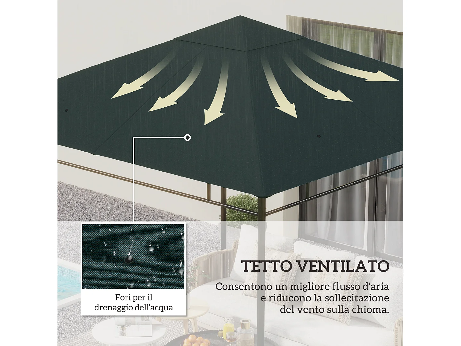 Tetto di ricambio 3x3 m con 8 fori di ventilazione per gazebo grigio