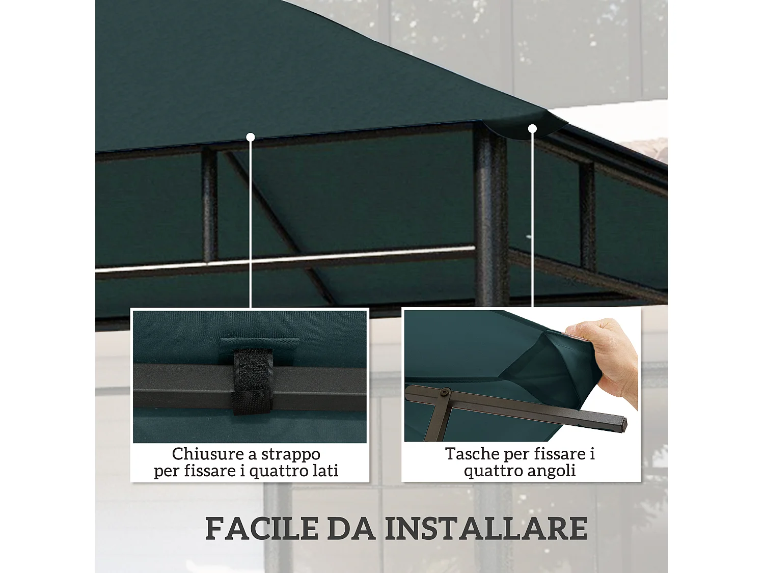 Tetto di ricambio 3x3 m con 8 fori di ventilazione per gazebo grigio