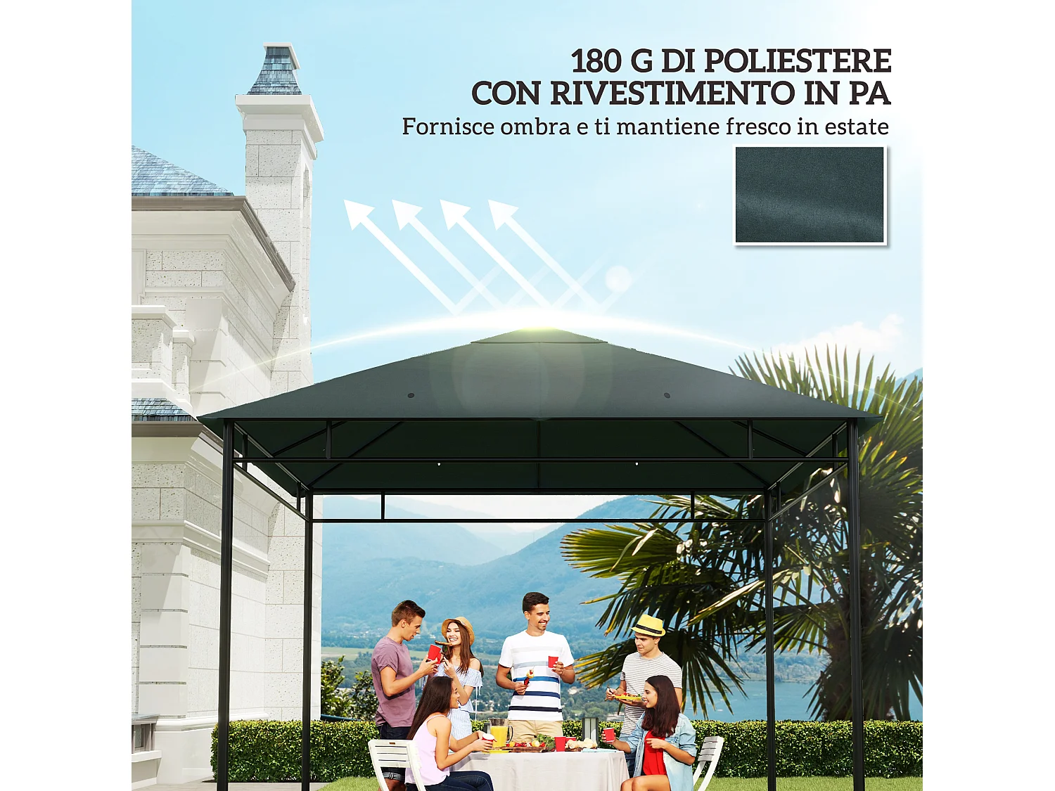 Tetto di ricambio 3x3 m con 8 fori di ventilazione per gazebo grigio