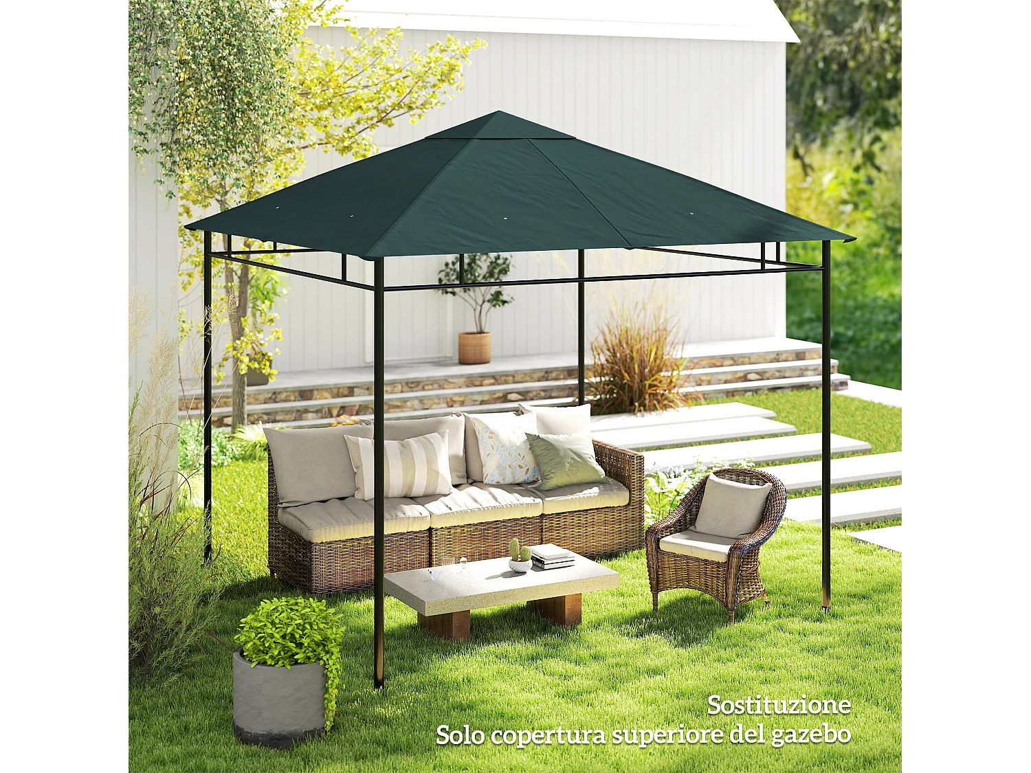 Tetto di ricambio 3x3 m con 8 fori di ventilazione per gazebo grigio