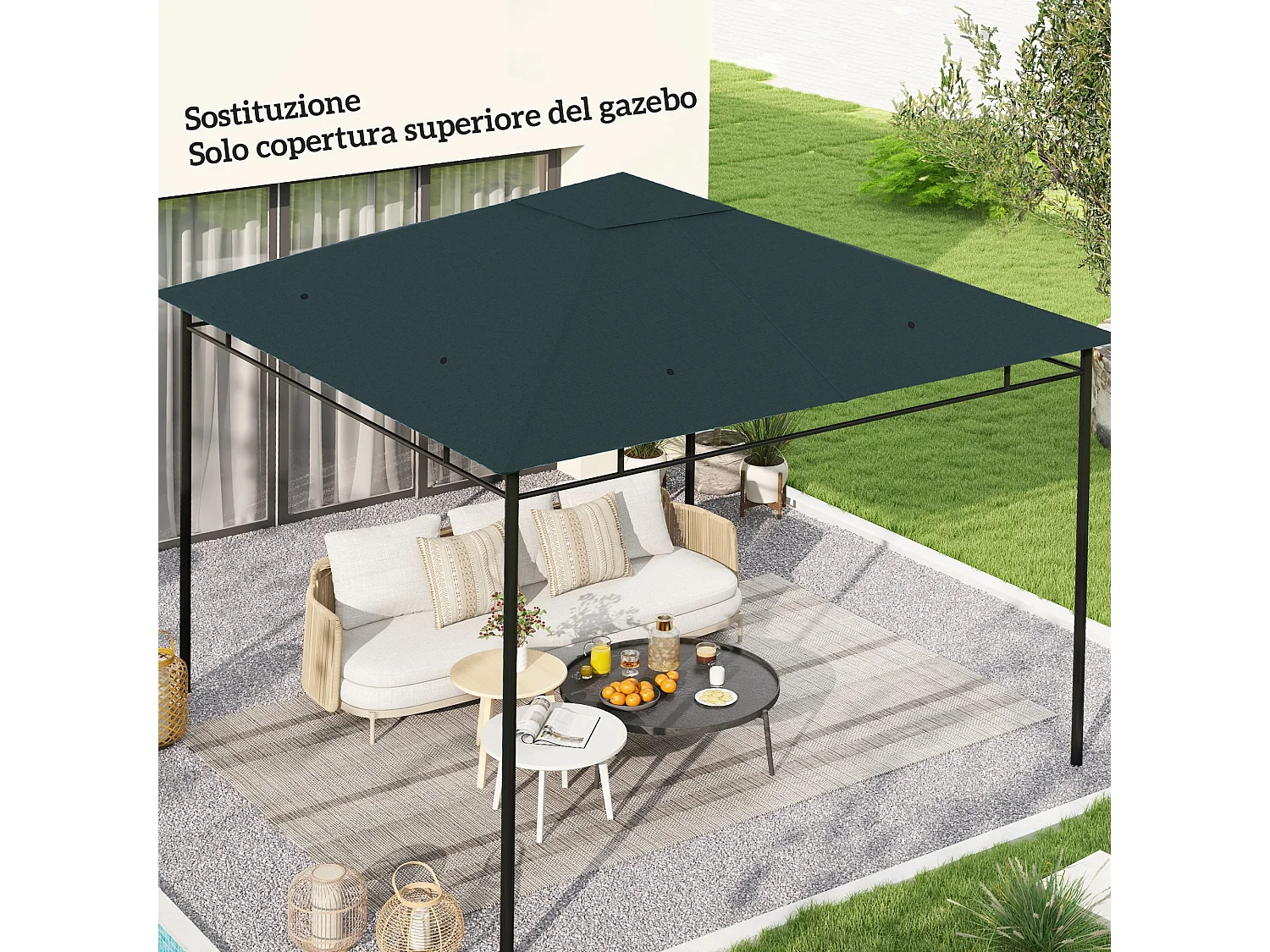 Tetto di ricambio 3x3 m con 8 fori di ventilazione per gazebo grigio