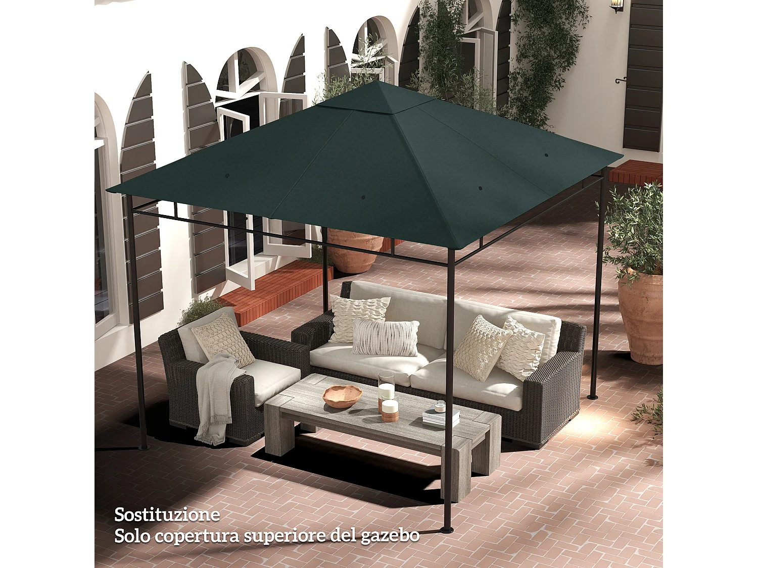 Tetto di ricambio 3x3 m con 8 fori di ventilazione per gazebo grigio