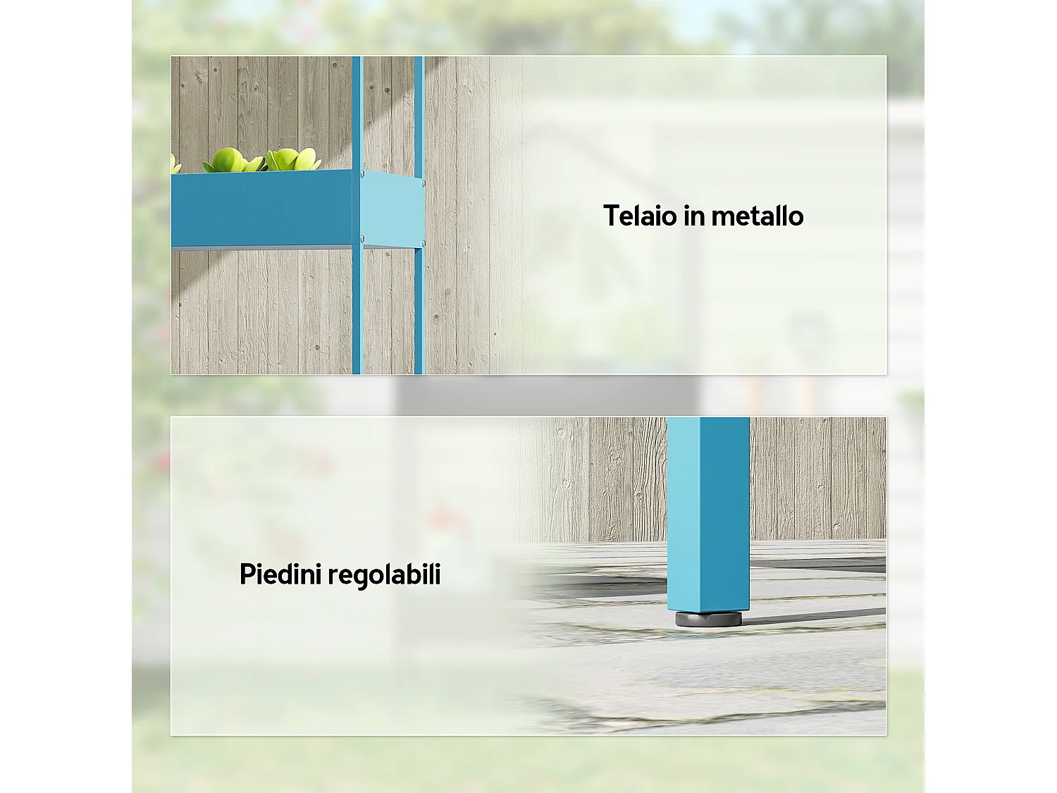Portavasi a 2 livelli a casetta in metallo 75x35x150 cm blu verde