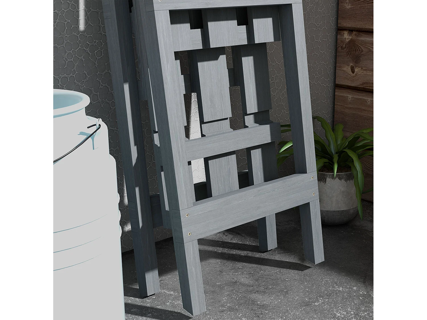 Portapiante verticale 3 livelli a doghe in legno di abete grigio