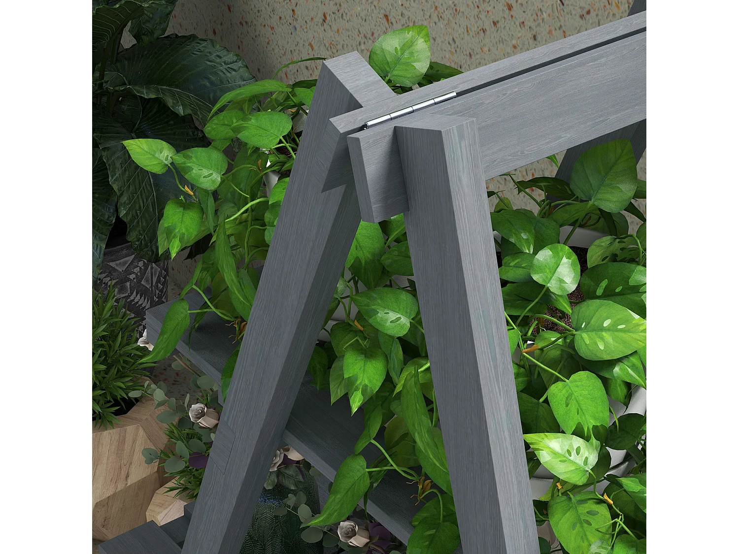 Portapiante verticale 3 livelli a doghe in legno di abete grigio