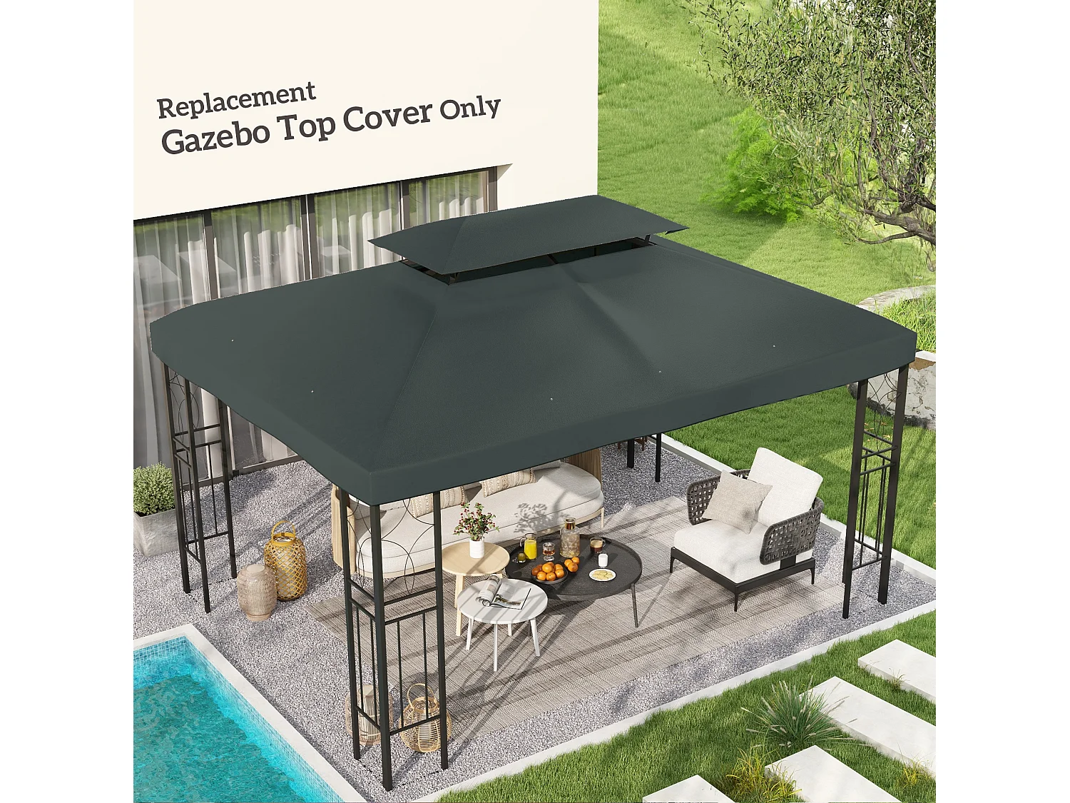 Copertura per gazebo 4x3 a 2 livelli con cinghie grigio antracite