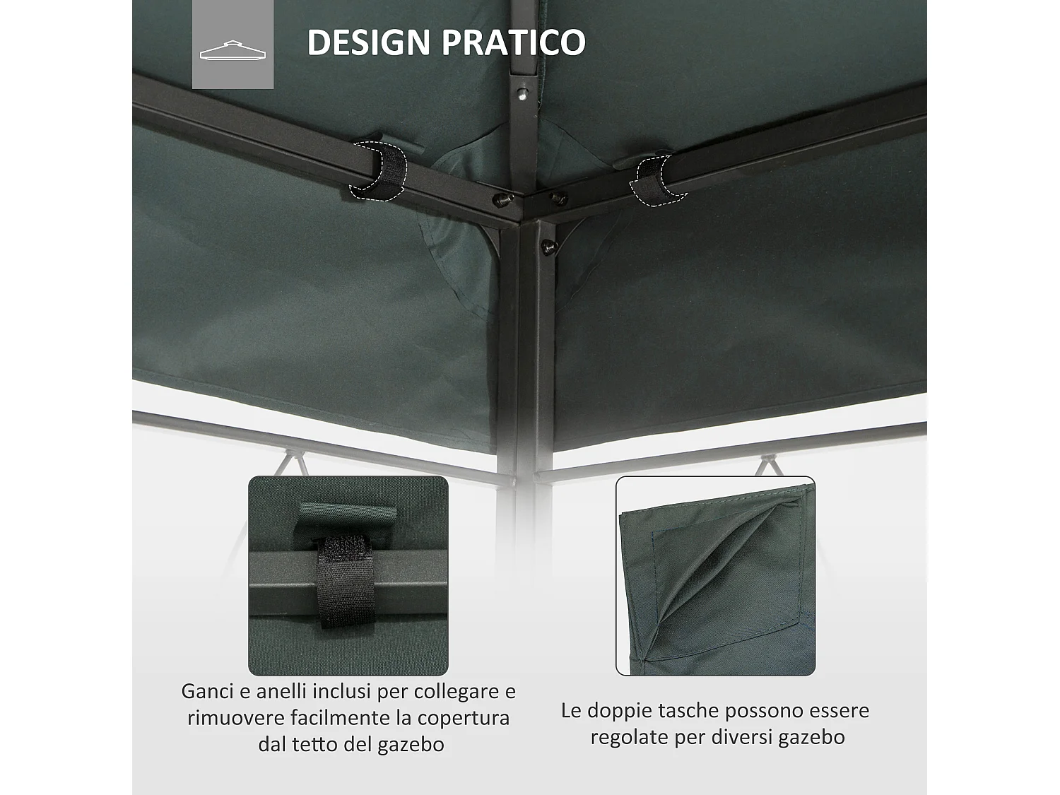 Copertura per gazebo 4x3 a 2 livelli con cinghie grigio antracite