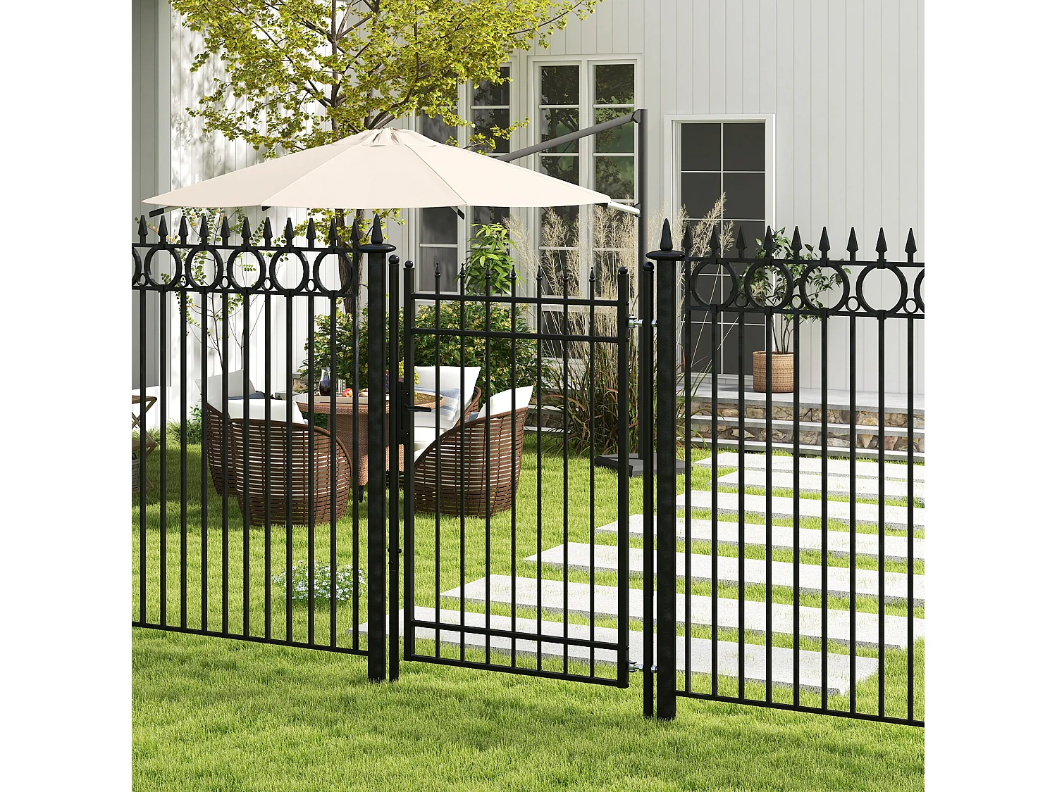 Cancelletto di sicurezza con serratura e 2 paletti in acciaio nero