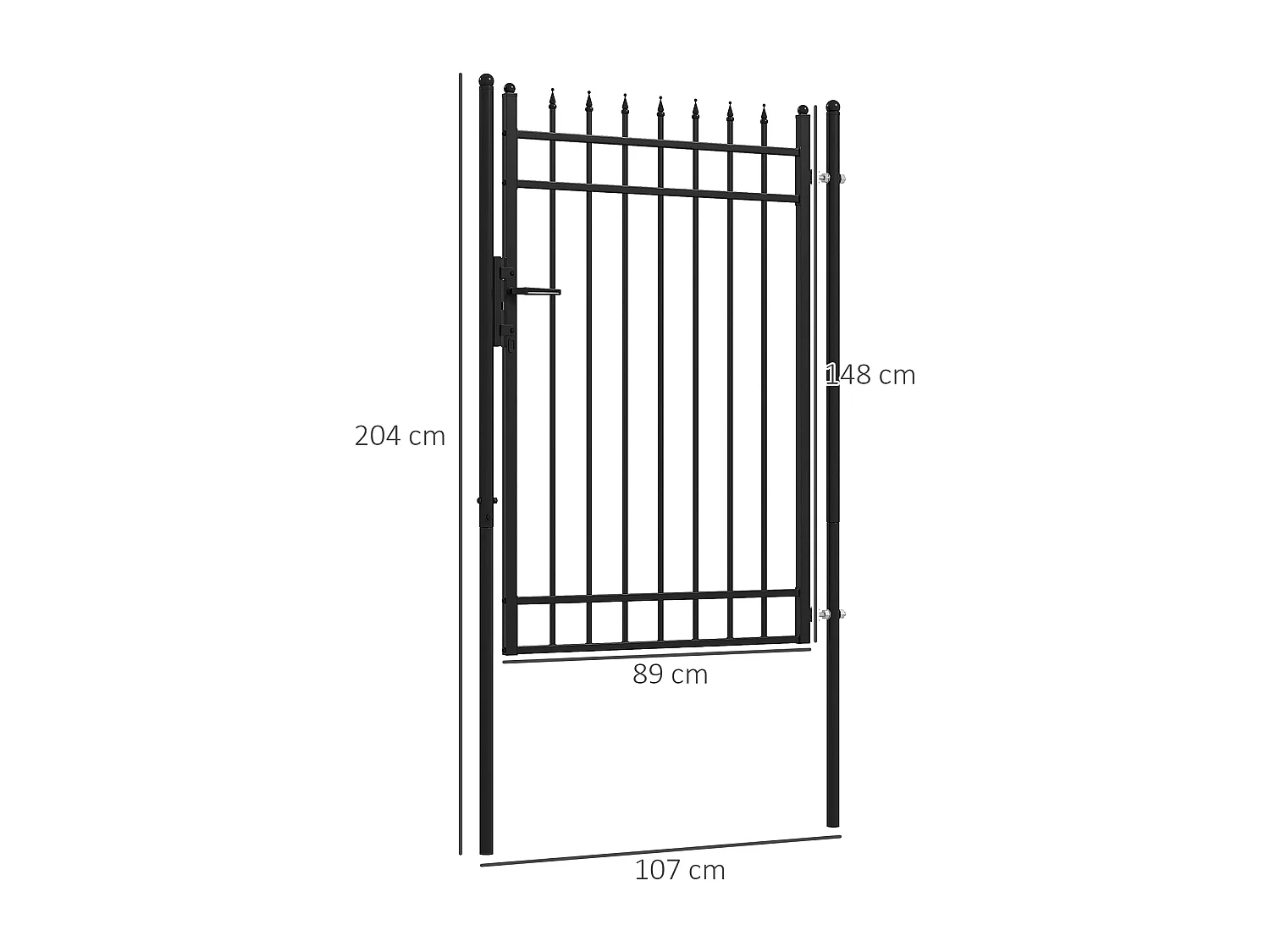 Cancelletto di sicurezza con serratura e 2 paletti in acciaio nero
