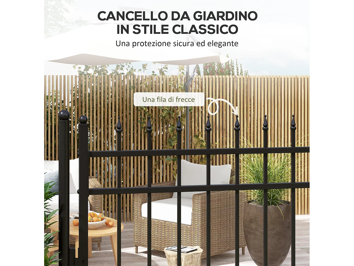 Cancelletto di sicurezza con serratura e 2 paletti in acciaio nero