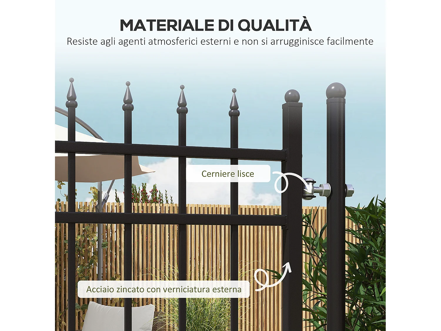 Cancelletto di sicurezza con serratura e 2 paletti in acciaio nero