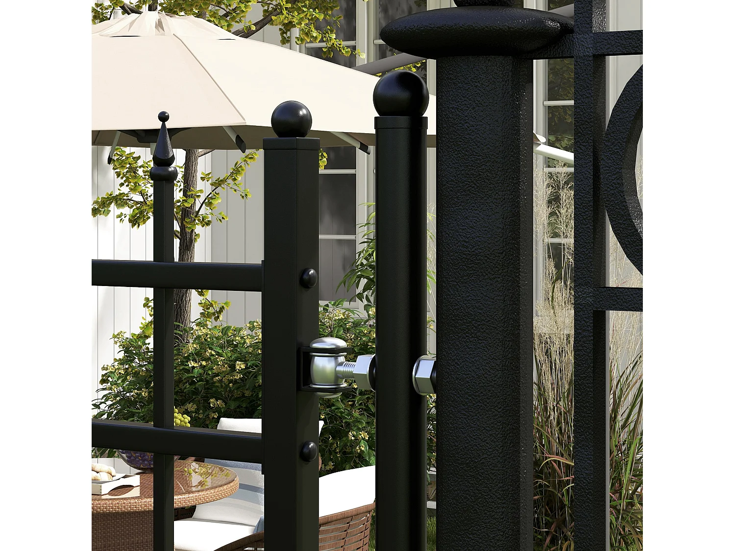 Cancelletto di sicurezza con serratura e 2 paletti in acciaio nero