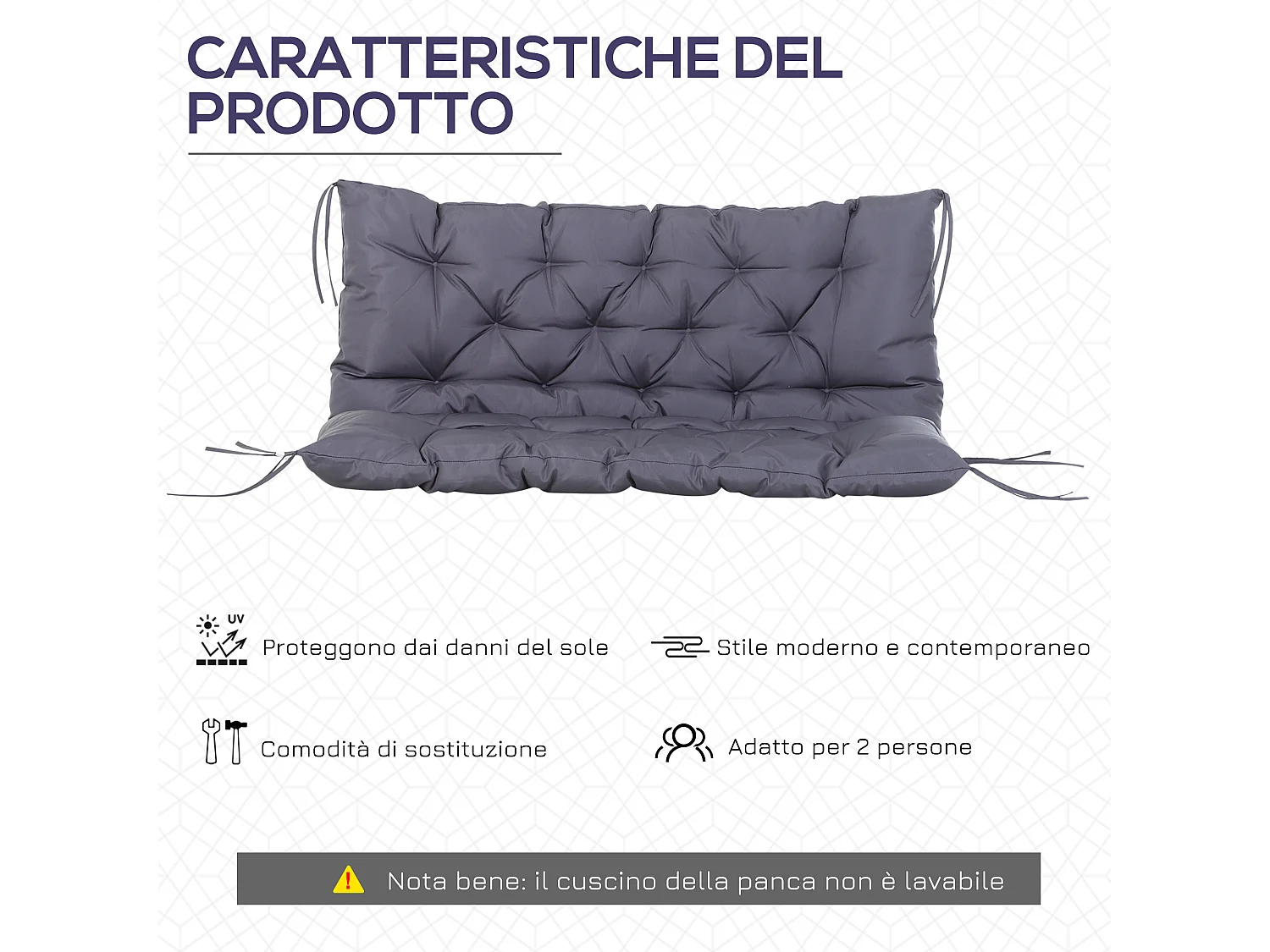 Cuscino da giardino 2 posti con schienale per panche e dondoli