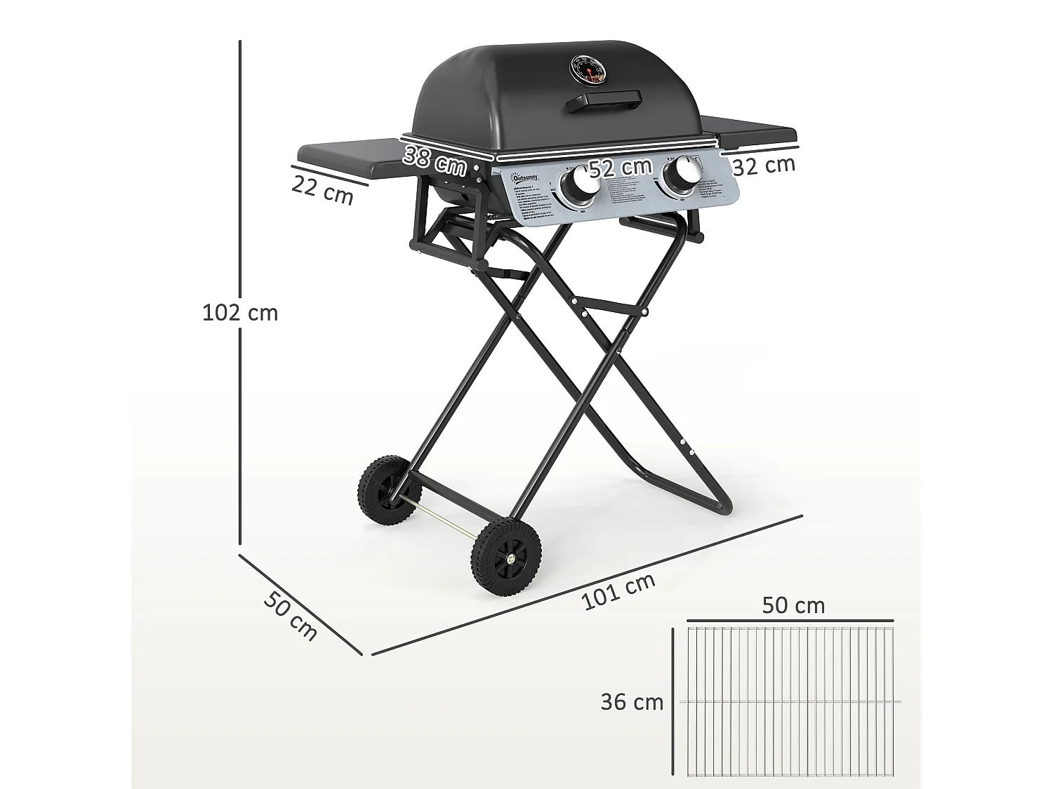 Barbecue a gas con 2 bruciatori e coperchio con termometro nero