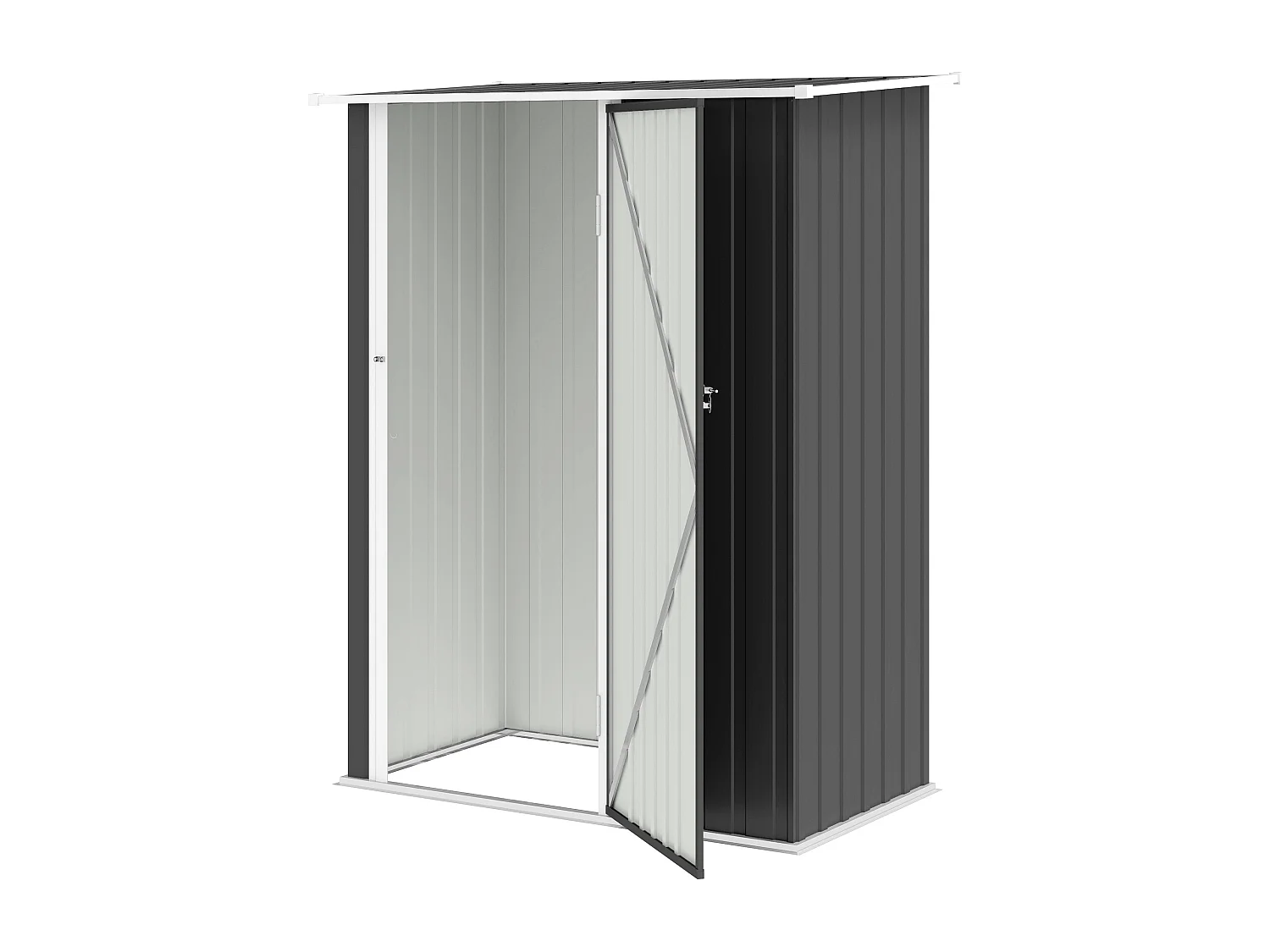 Capanno attrezzi in metallo con tetto inclinato grigio scuro