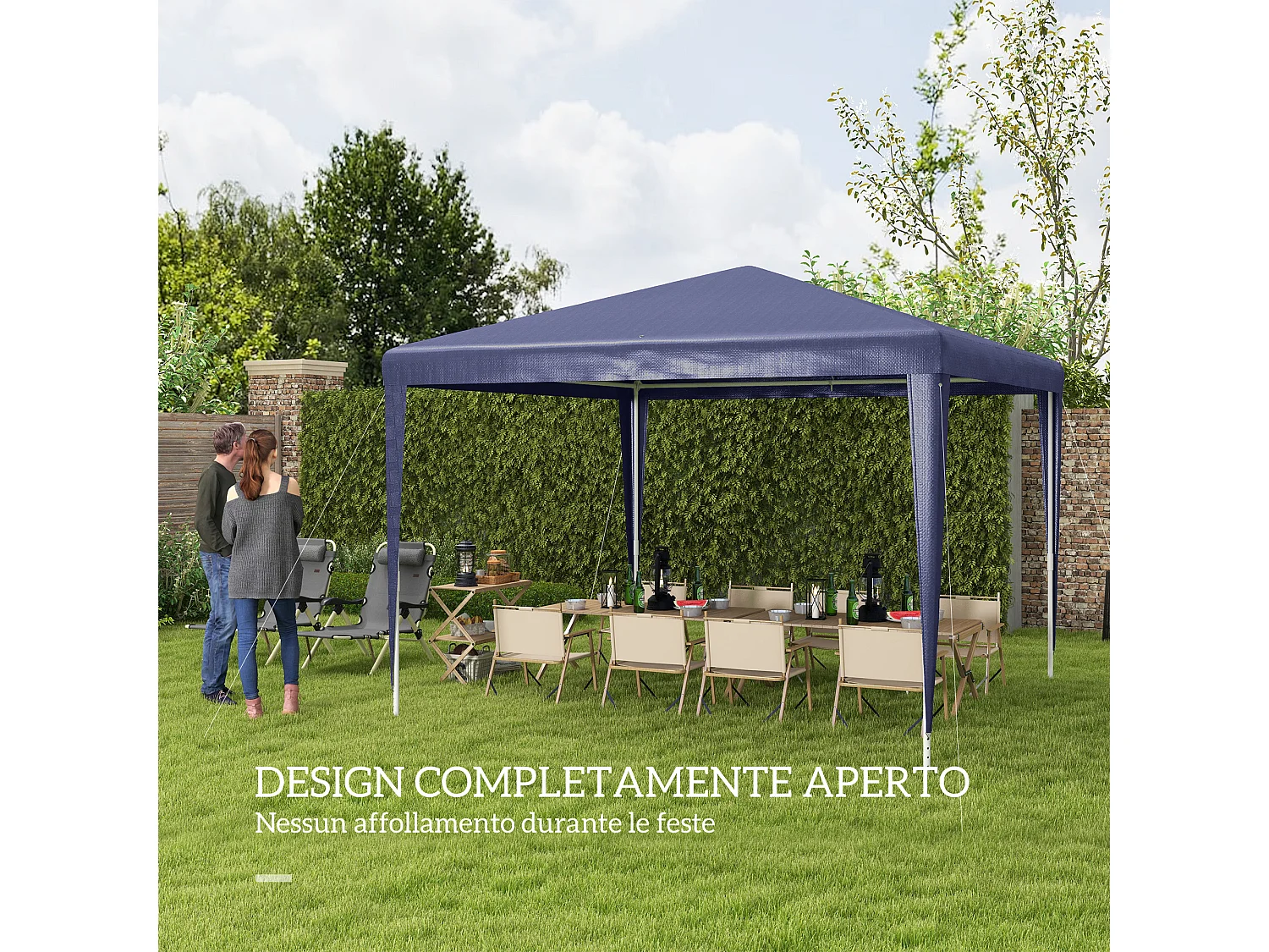 Gazebo da giardino 3x3m pieghevole e portatile anti uv blu