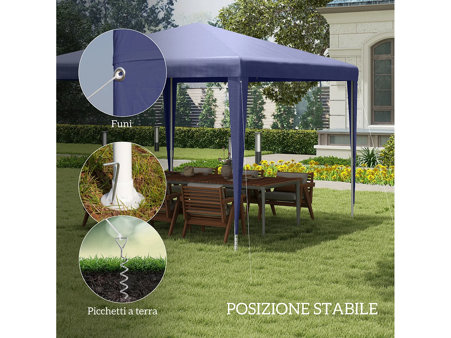 Gazebo da giardino 3x3m pieghevole e portatile anti uv blu