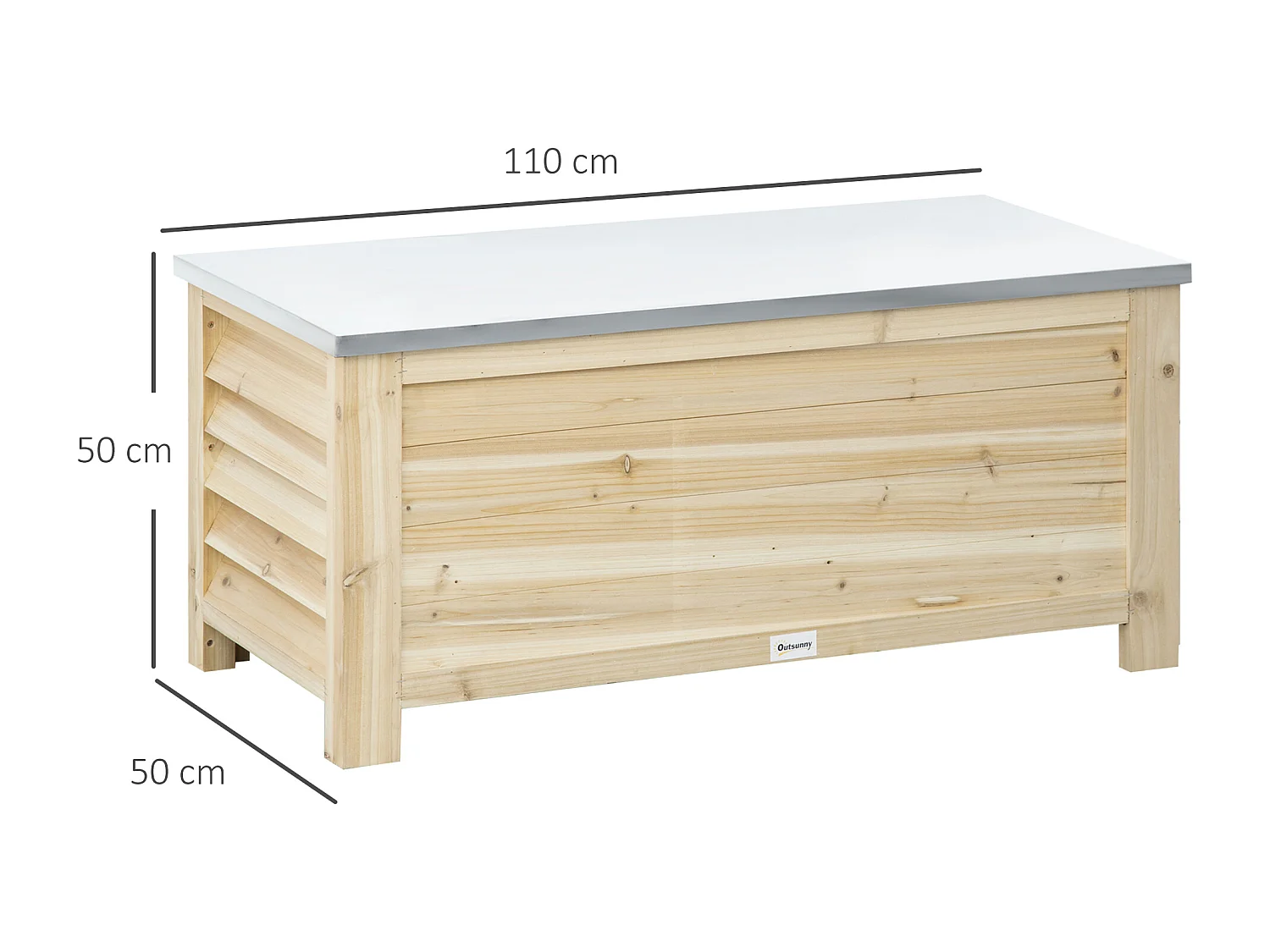 Baule da esterno 155l in legno con coperchio in metallo 110x50x50 cm