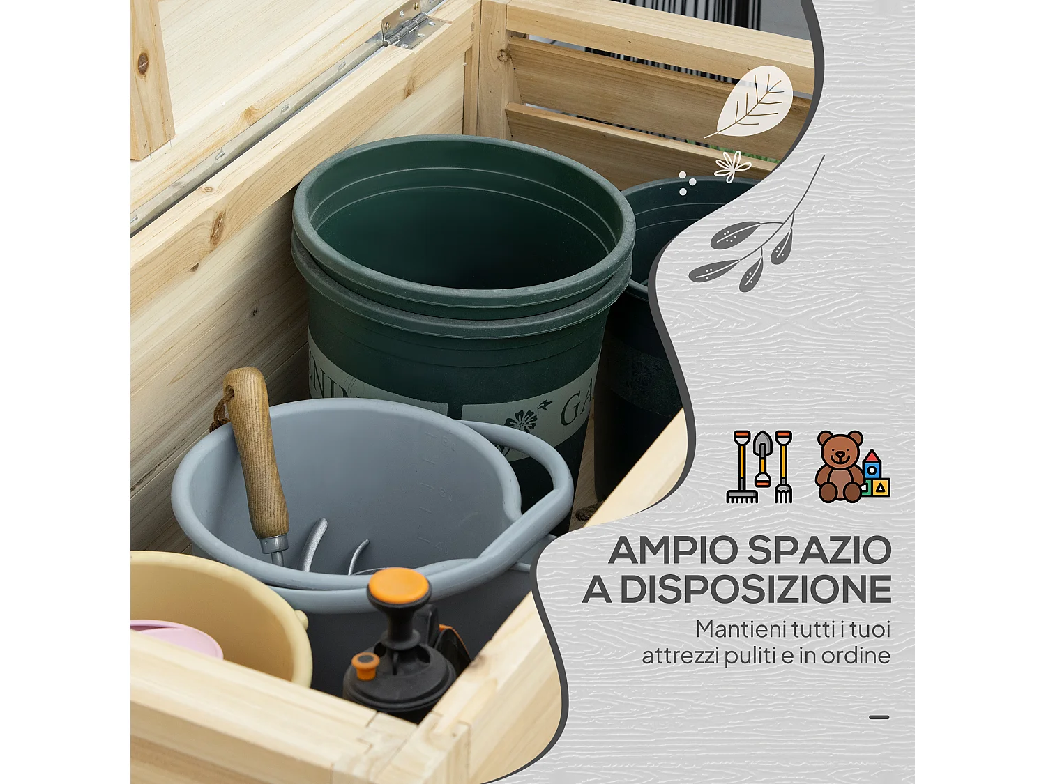 Baule da esterno 155l in legno con coperchio in metallo 110x50x50 cm