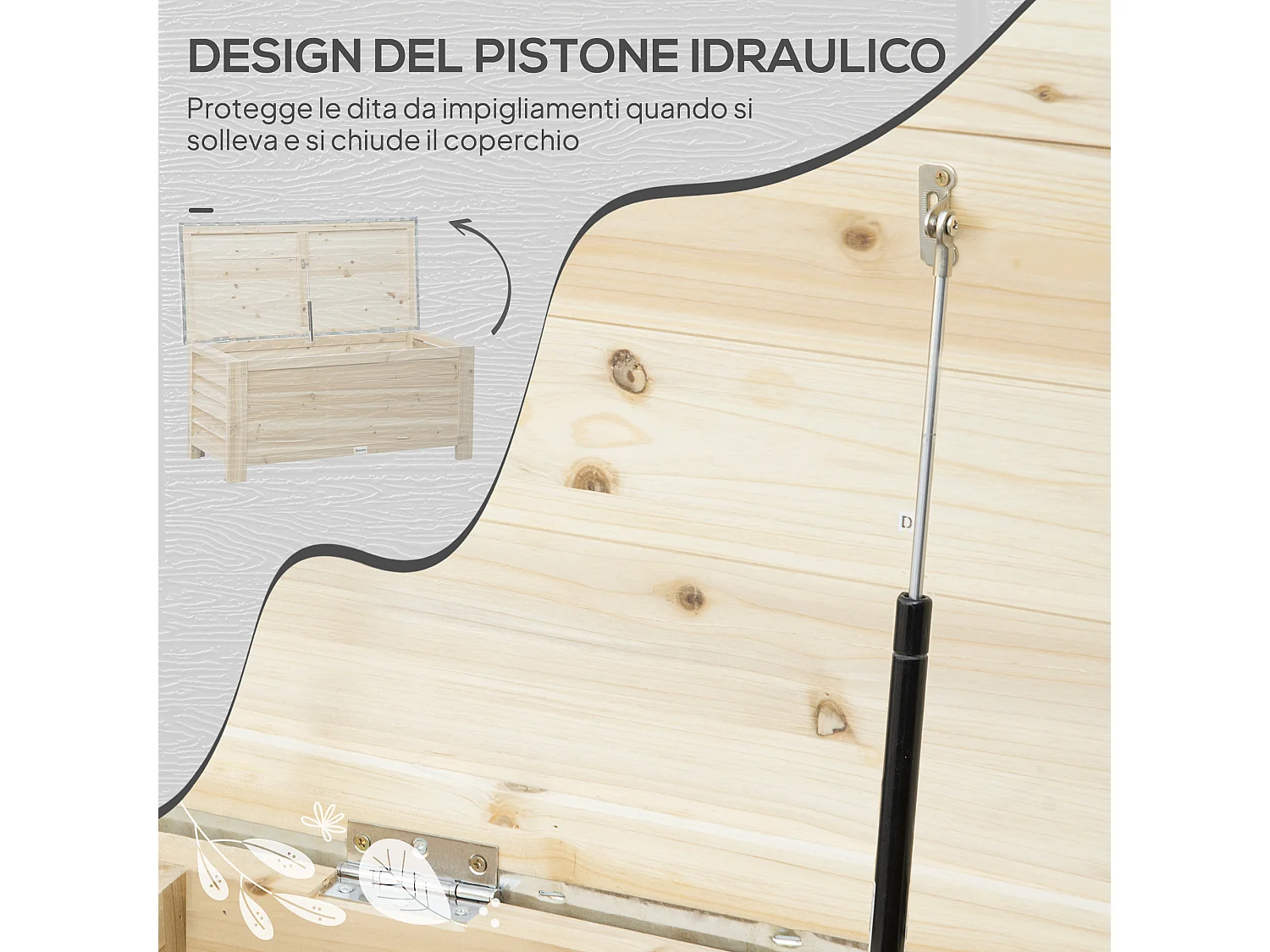 Baule da esterno 155l in legno con coperchio in metallo 110x50x50 cm