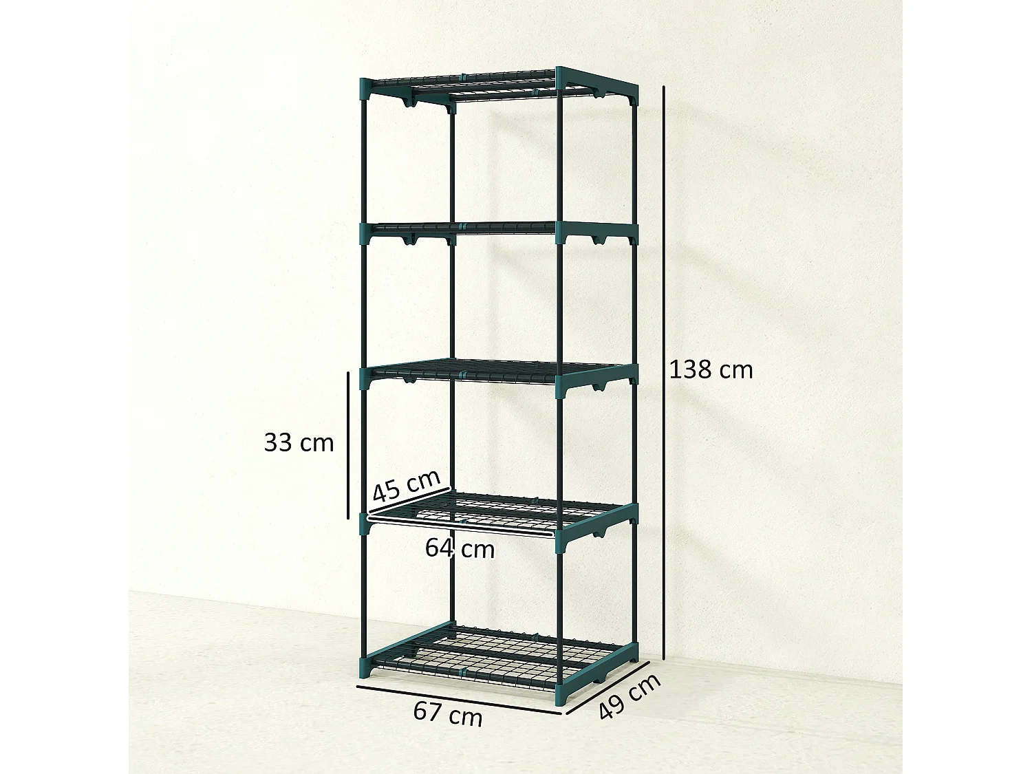 Portapiante a 5 livelli in acciaio e plastica 67x49x138 cm verde scuro