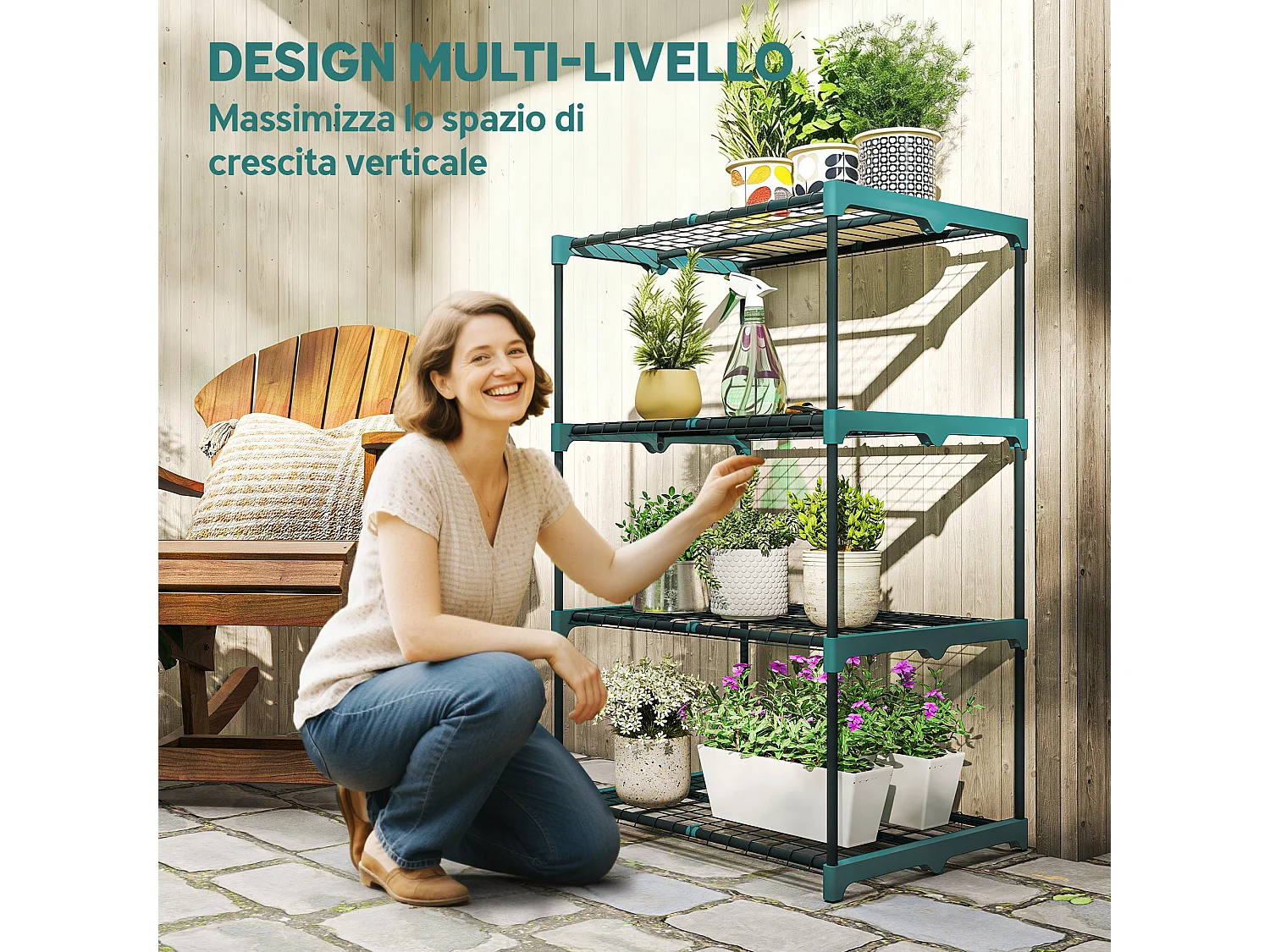 Portapiante a 4 livelli in acciaio e plastica 67x49x105 cm verde scuro
