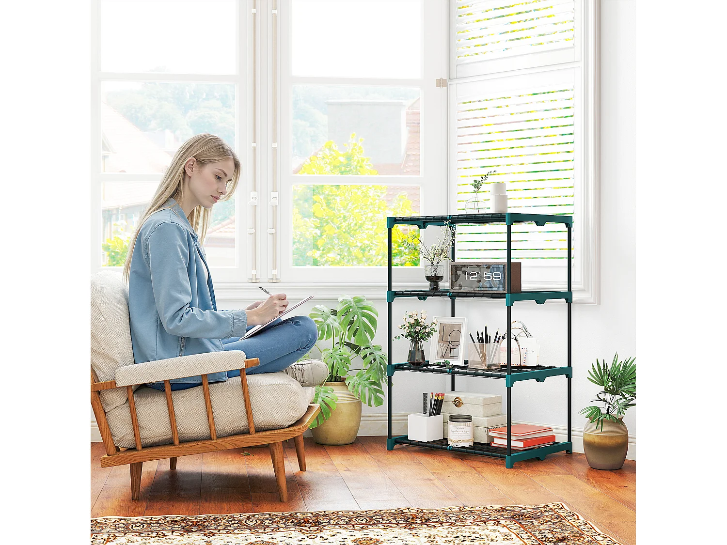 Portapiante a 4 livelli in acciaio e plastica 67x49x105 cm verde scuro