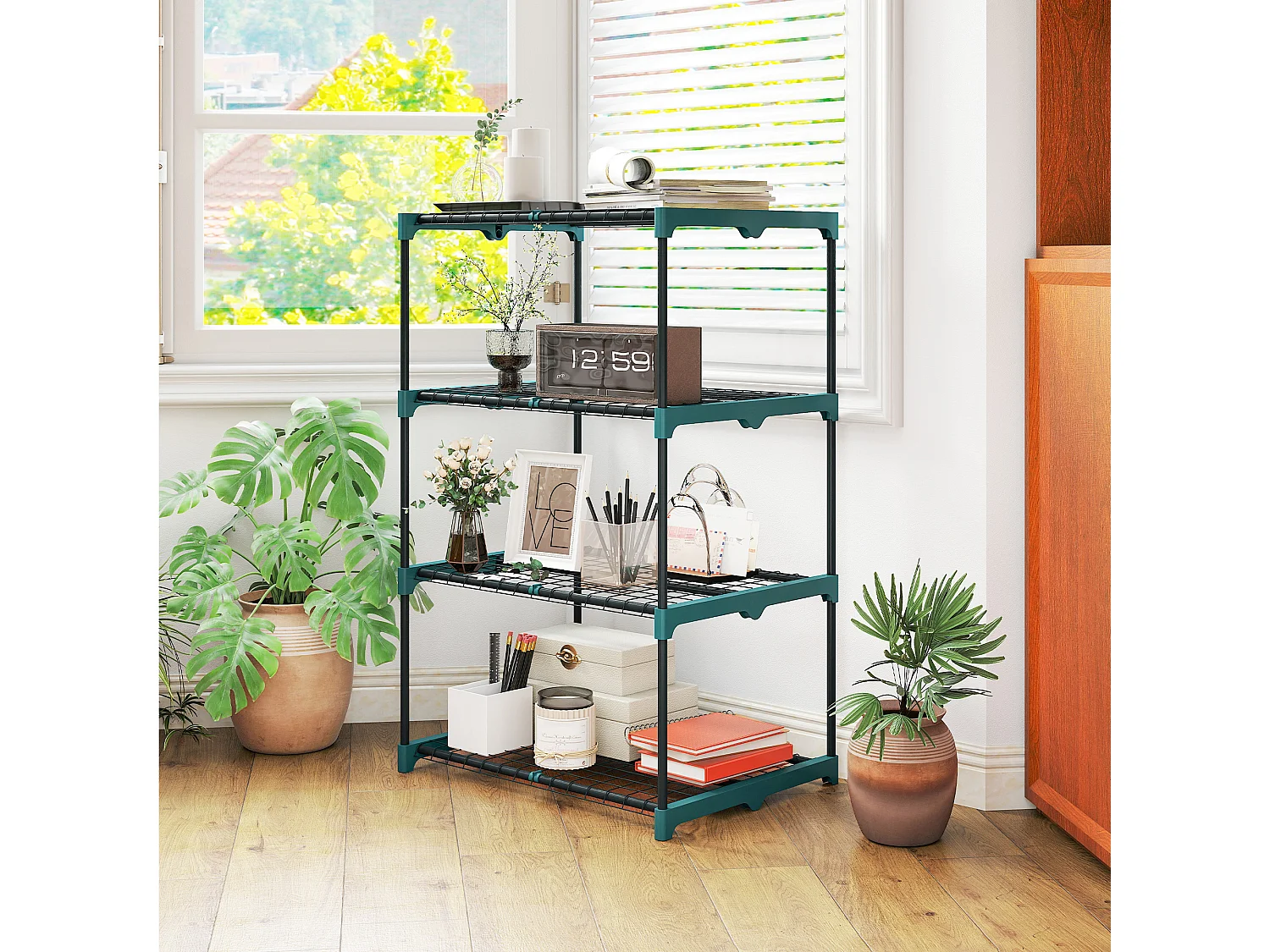 Portapiante a 4 livelli in acciaio e plastica 67x49x105 cm verde scuro