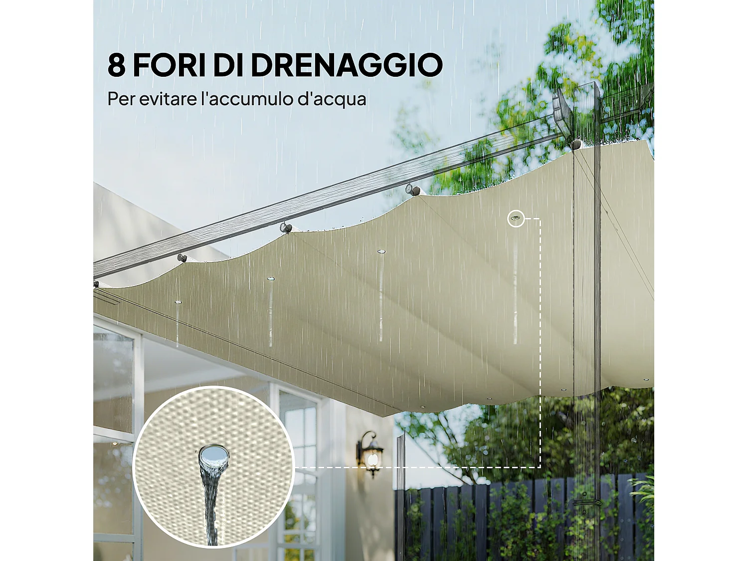 Telo pergola per esterni in poliestere crema anti uv con 8 fori