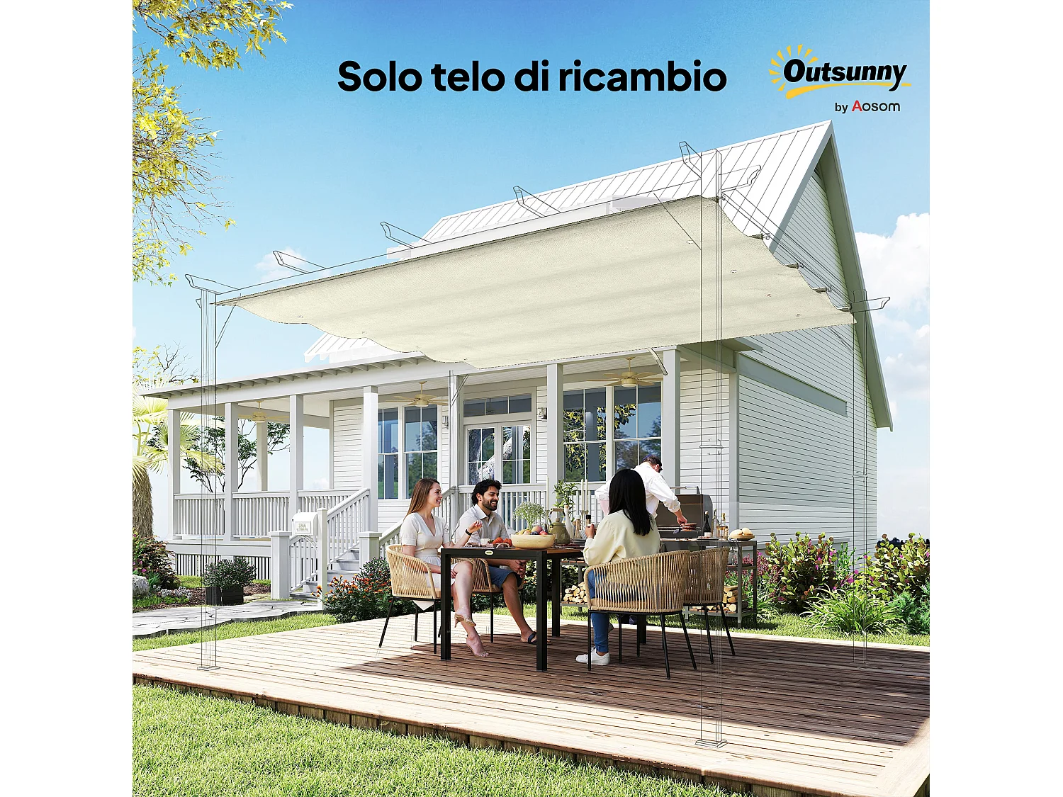 Telo pergola per esterni in poliestere crema anti uv con 8 fori