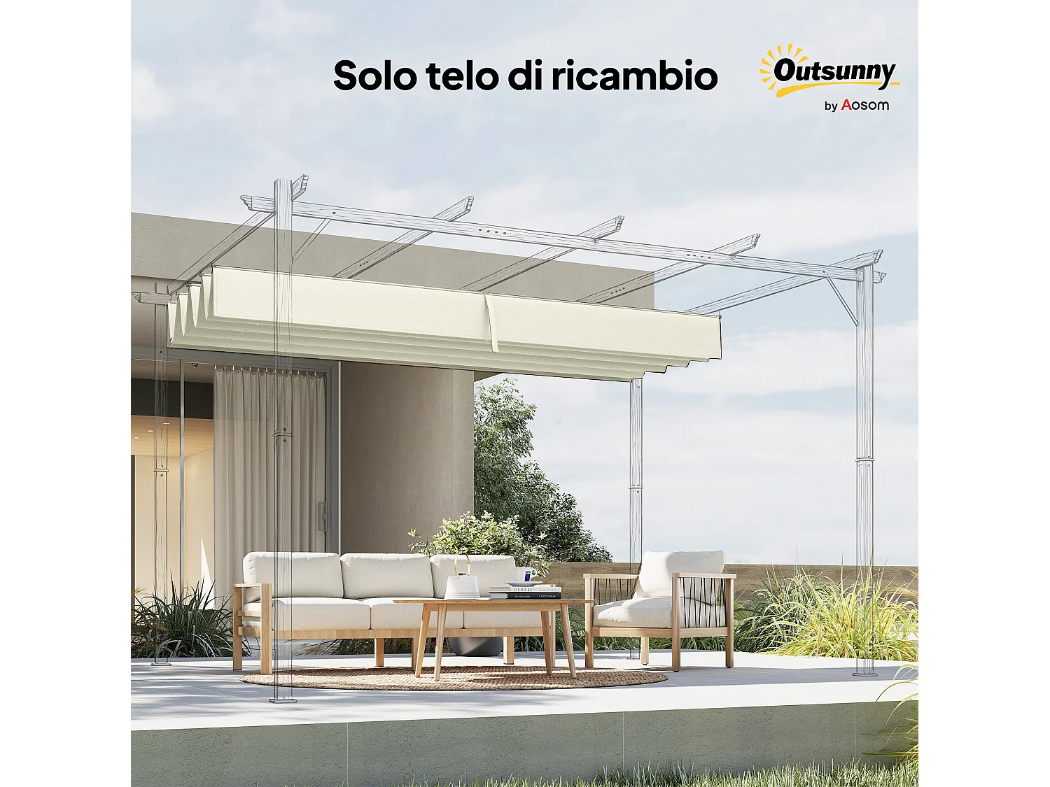 Telo pergola per esterni in poliestere crema anti uv con 8 fori
