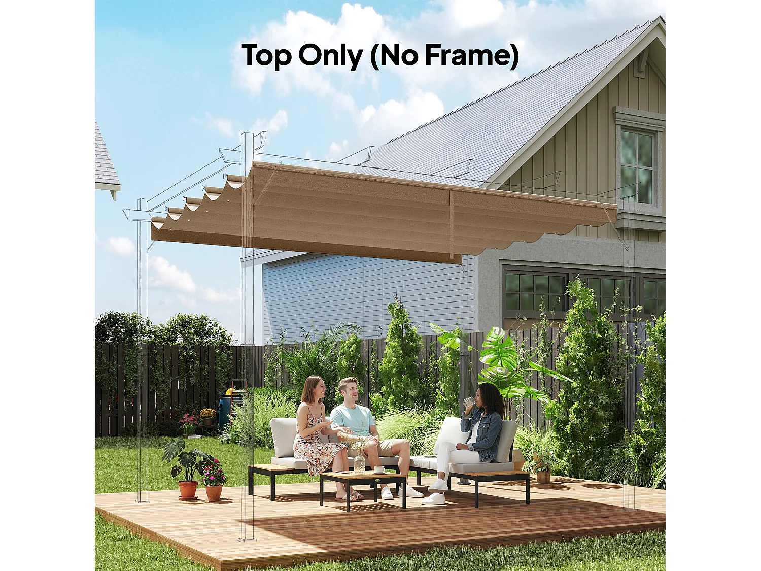Tetto di ricambio per gazebo pergola 3x3 m poliestere marrone chiaro