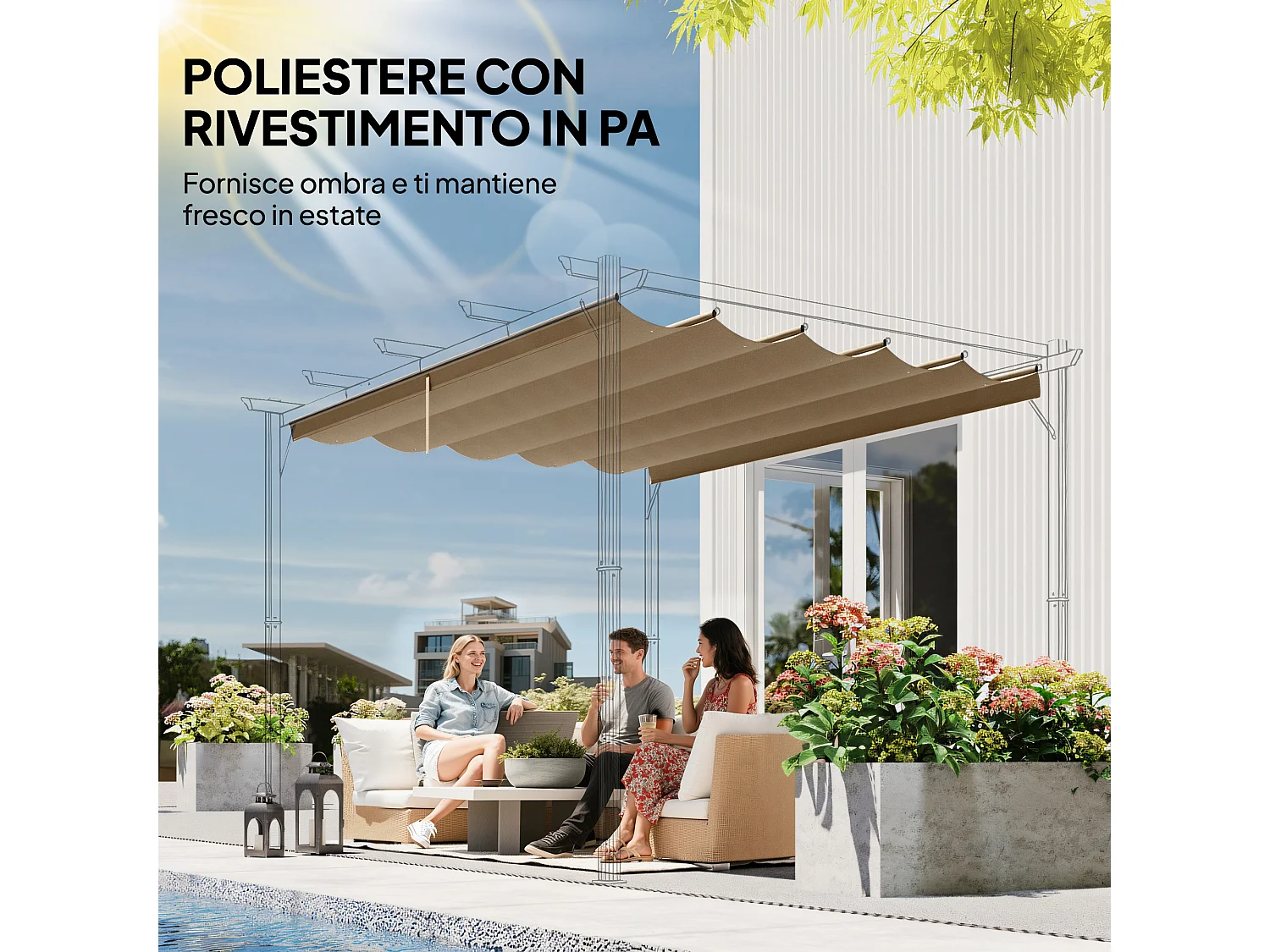 Tetto di ricambio per gazebo pergola 3x3 m poliestere marrone chiaro
